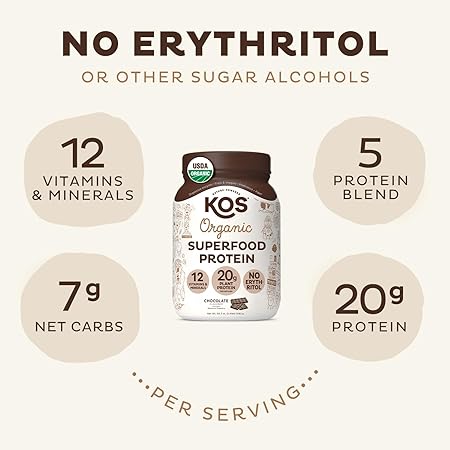 KOS Vegan Protein Powder Erythritol Free, Chocolate