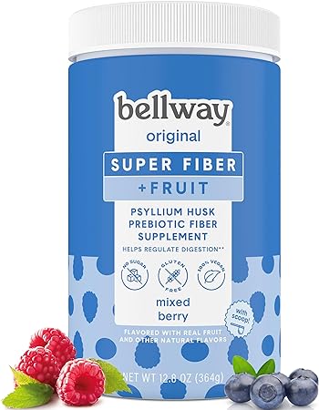 Bellway Super Fiber Powder + Fruit, Sugar Free Organic Psyllium Husk Powder Fiber Supplement
