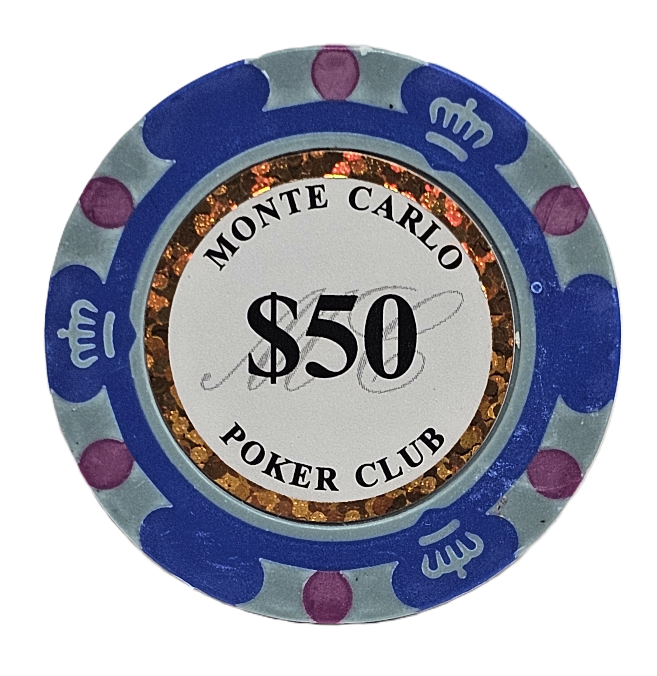(25) $50 (Blue) 3-Tone 14g Monte Carlo's 