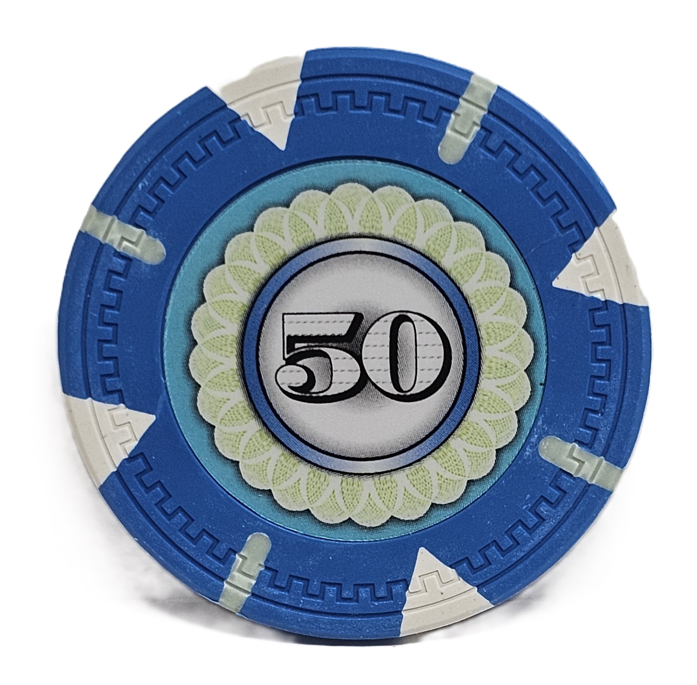 (25) $50 (Blue) Clay 14g Designer  