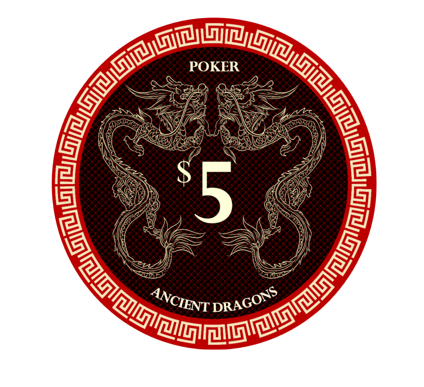 (25) $5 Red Ancient Dragon Ceramic Chips