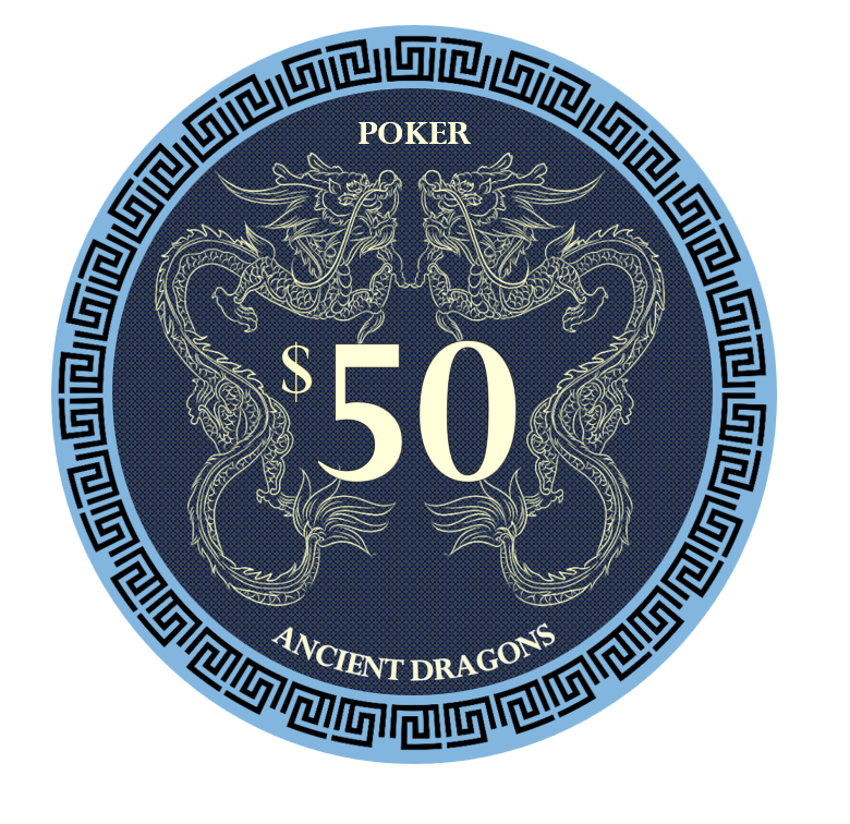 (25) $50 Blue Ancient Dragon Ceramic Chips