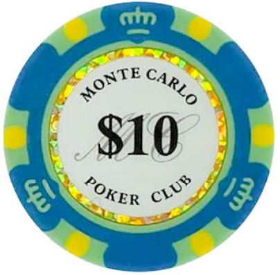 (25) $10 (Aqua) 3-Tone Monte Carlo Poker Chips