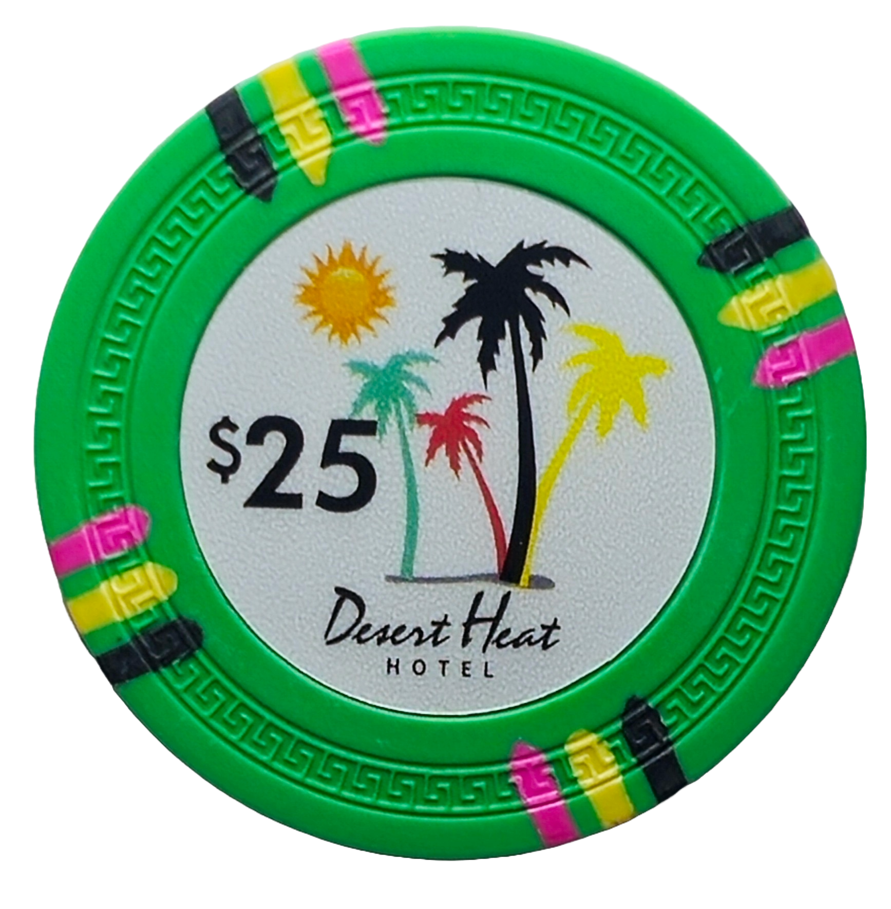 (25) $25 Green 14g Desert Heat Chips