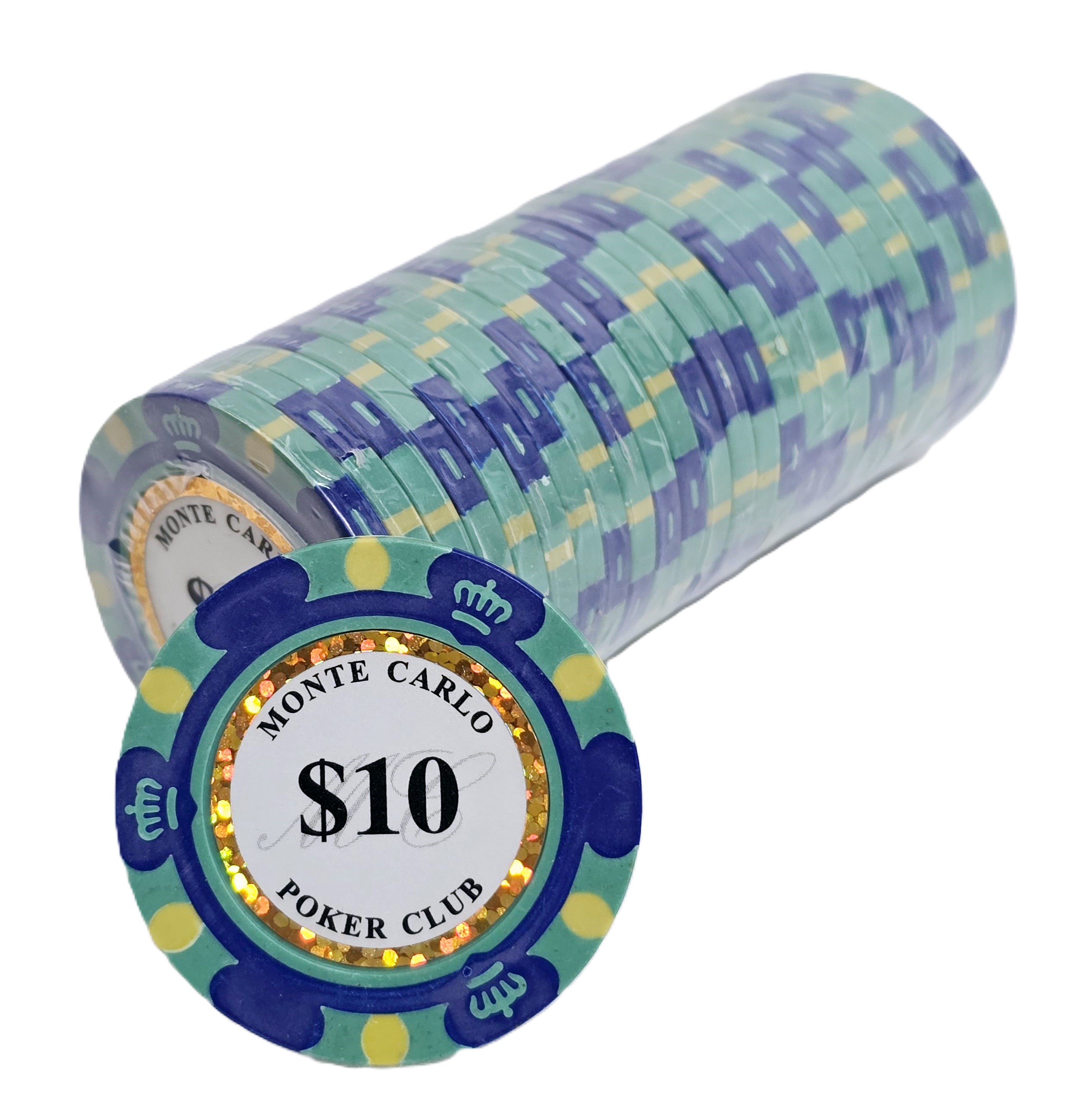 (25) $10 (Aqua) 3-Tone Monte Carlo Poker Chips