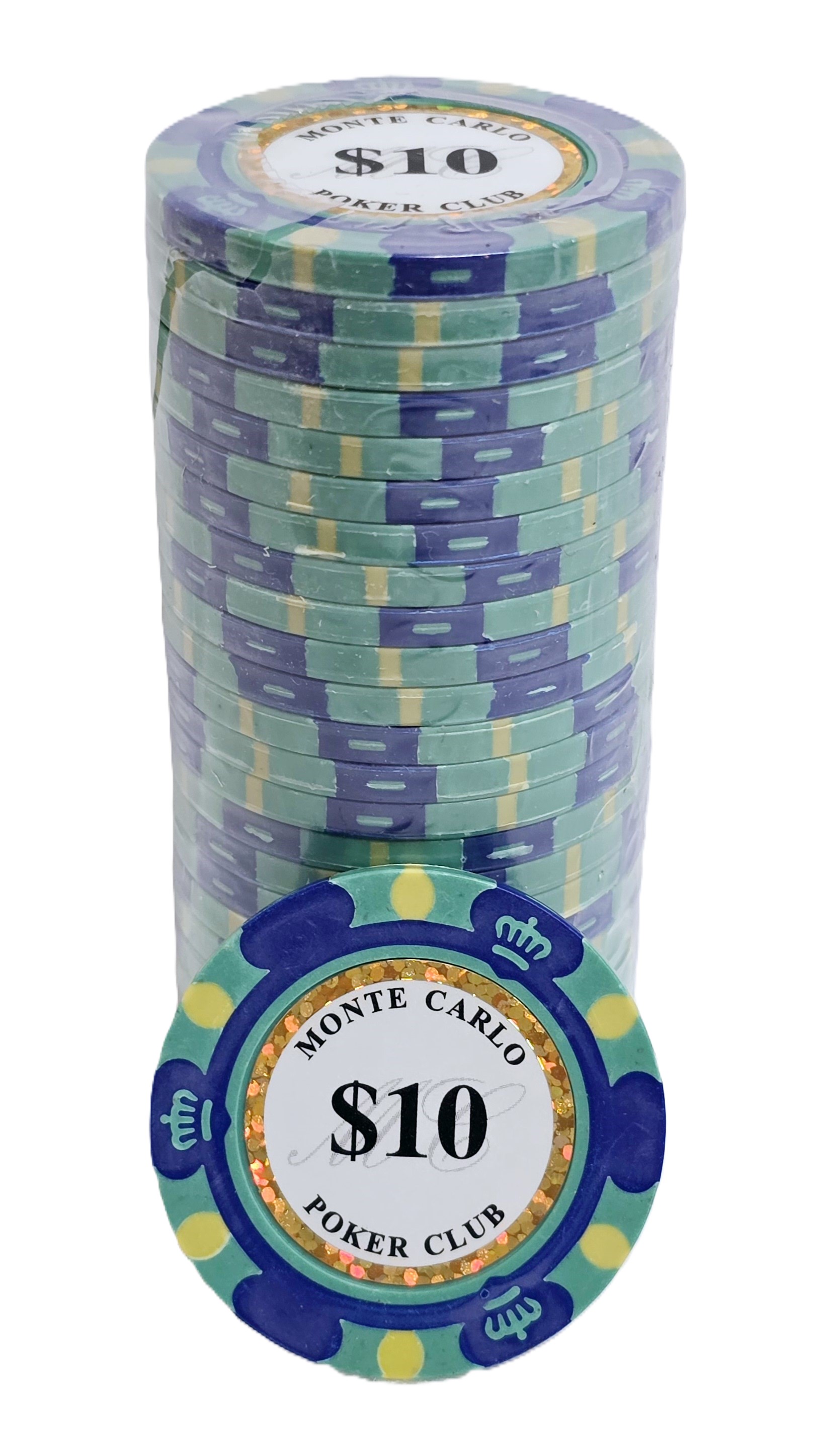 (25) $10 (Aqua) 3-Tone Monte Carlo Poker Chips