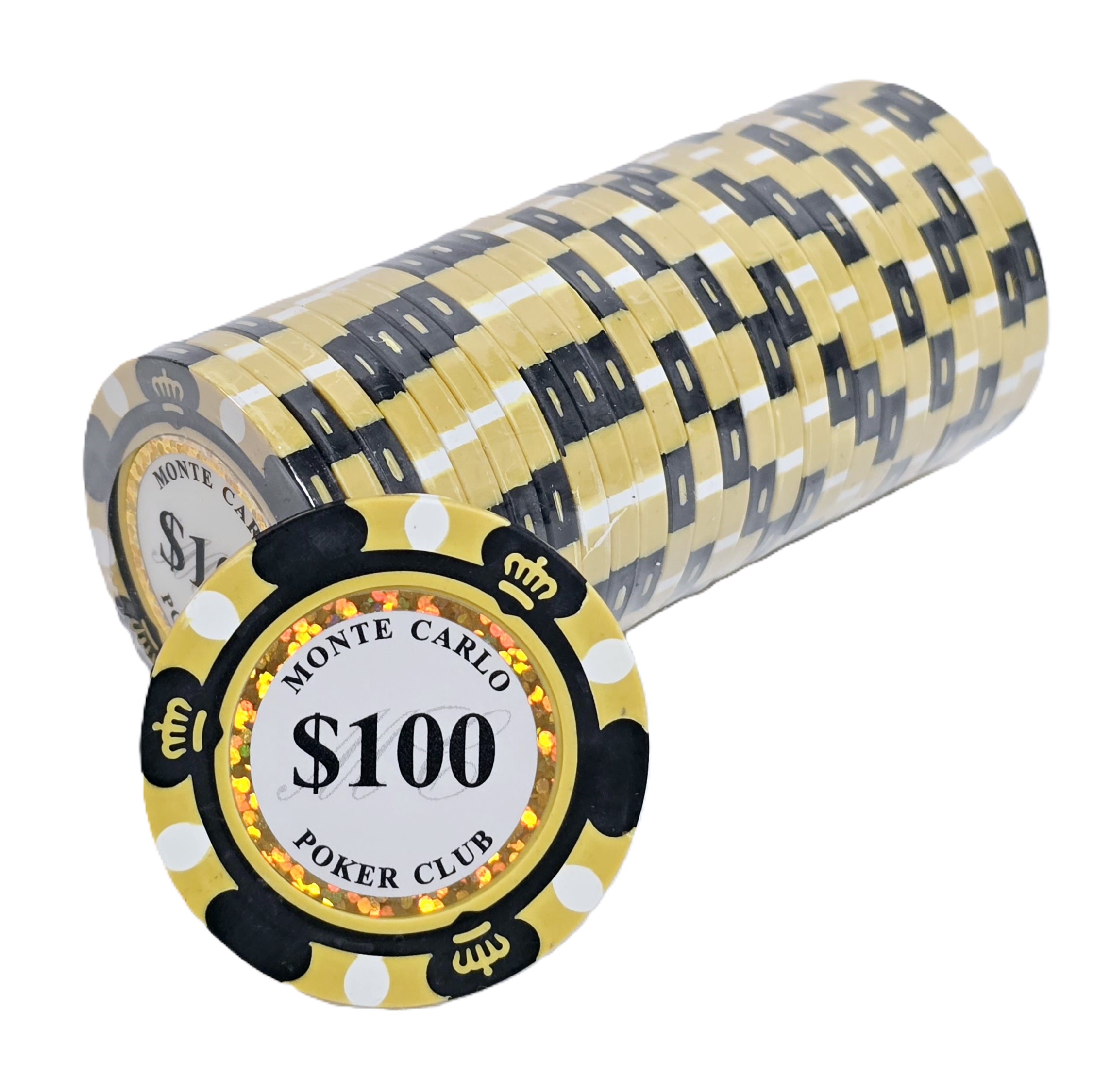 (25) $100 (Black) 3-Tone 14g Monte Carlo's 