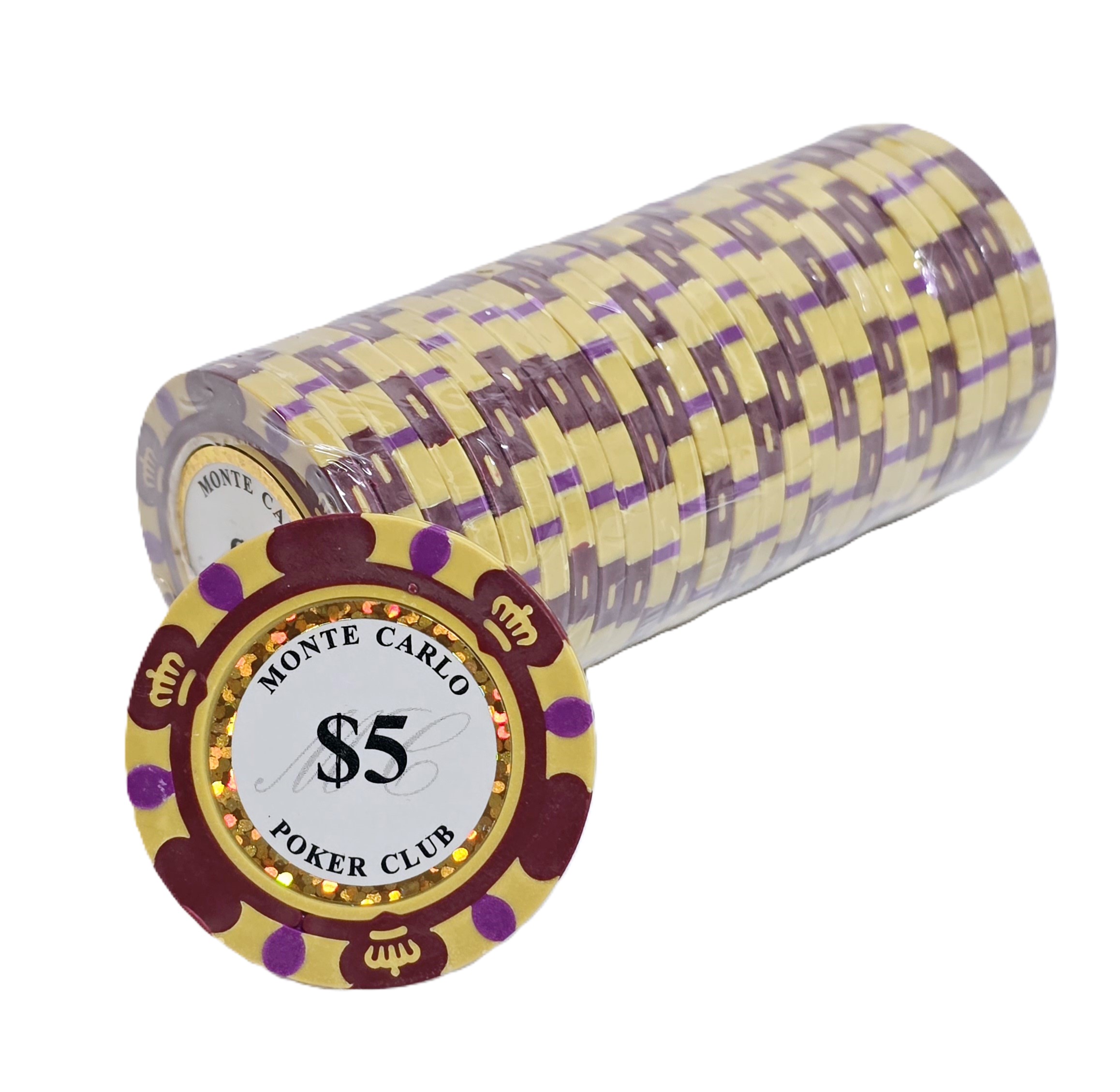 (25) $5 (Red) 3-Tone 14g Monte Carlo's 