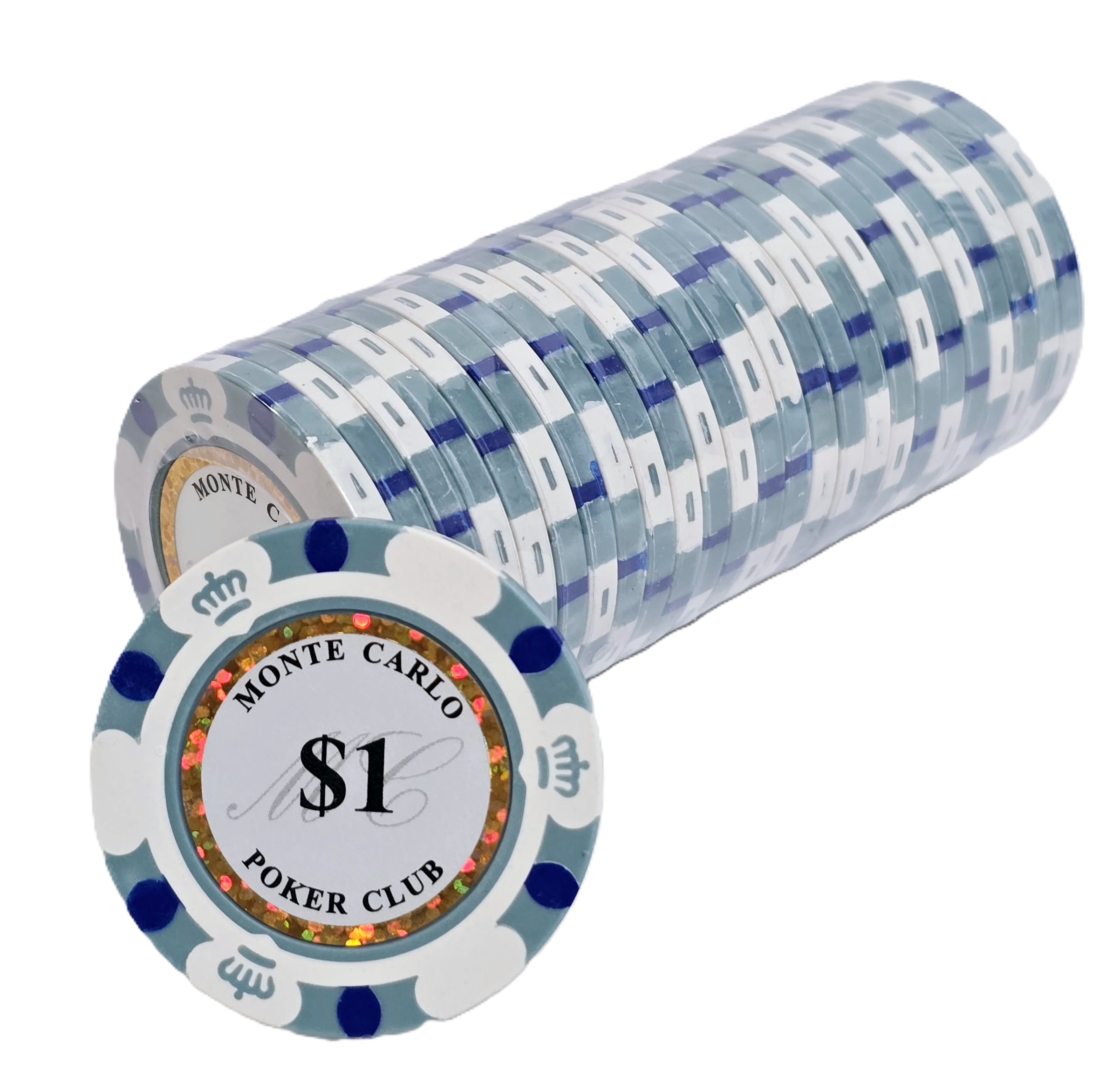 (25) $1 (White) 3-Tone 14g Monte Carlo's 