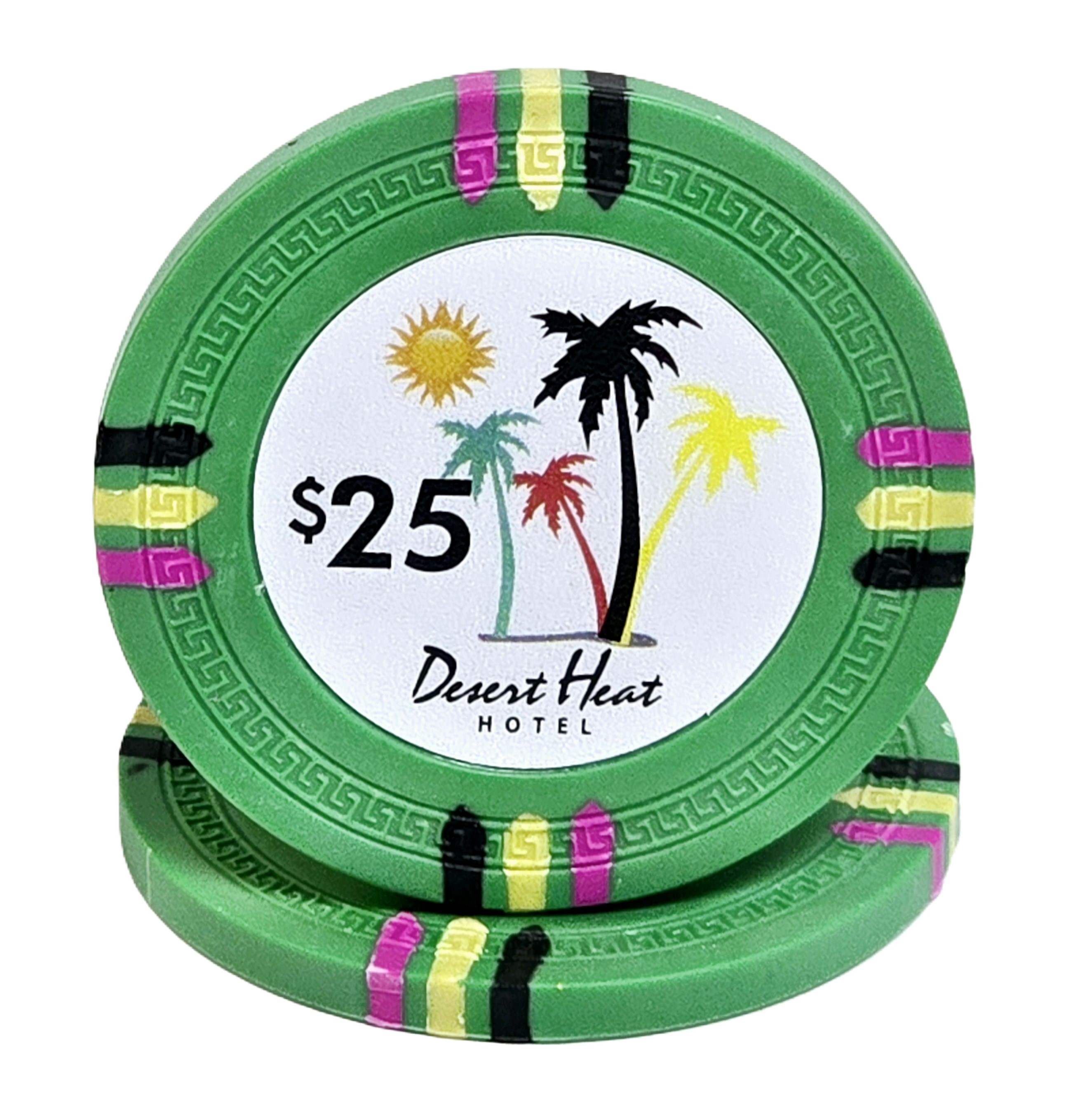 (25) $25 Green 14g Desert Heat Chips