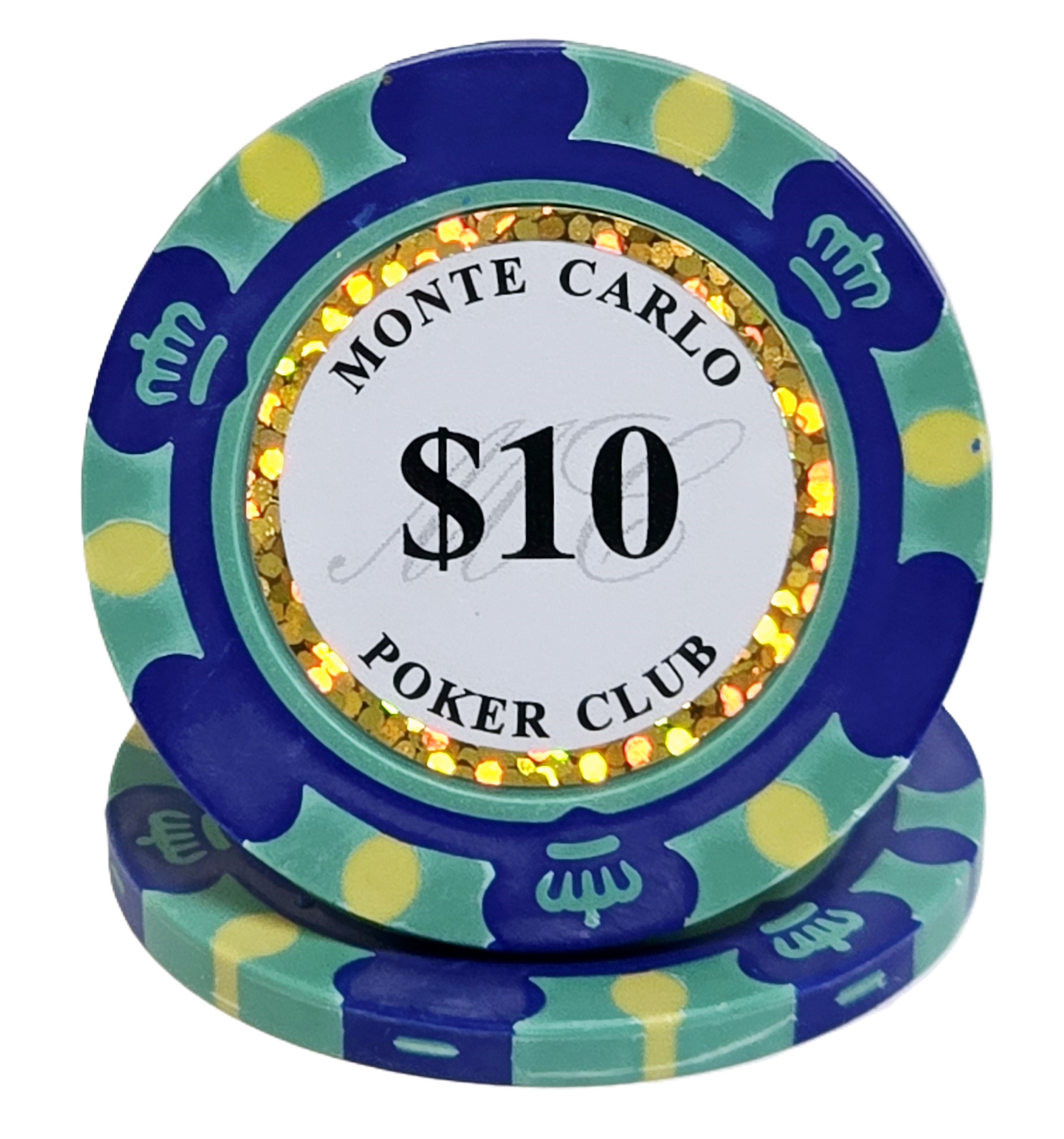 (25) $10 (Aqua) 3-Tone Monte Carlo Poker Chips