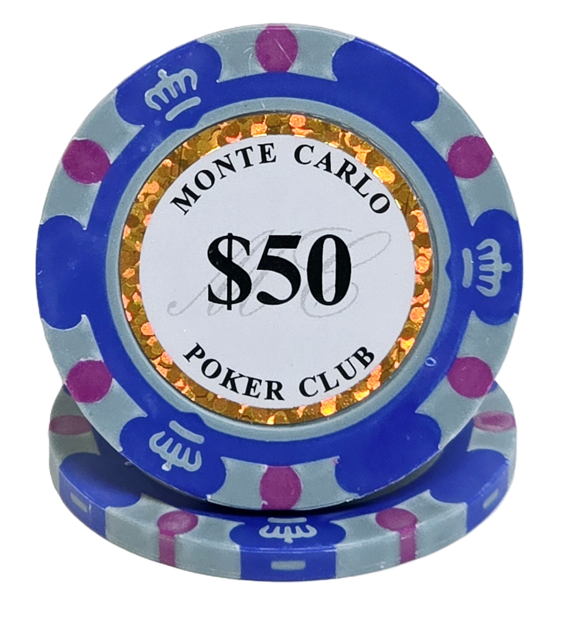 (25) $50 (Blue) 3-Tone 14g Monte Carlo's 