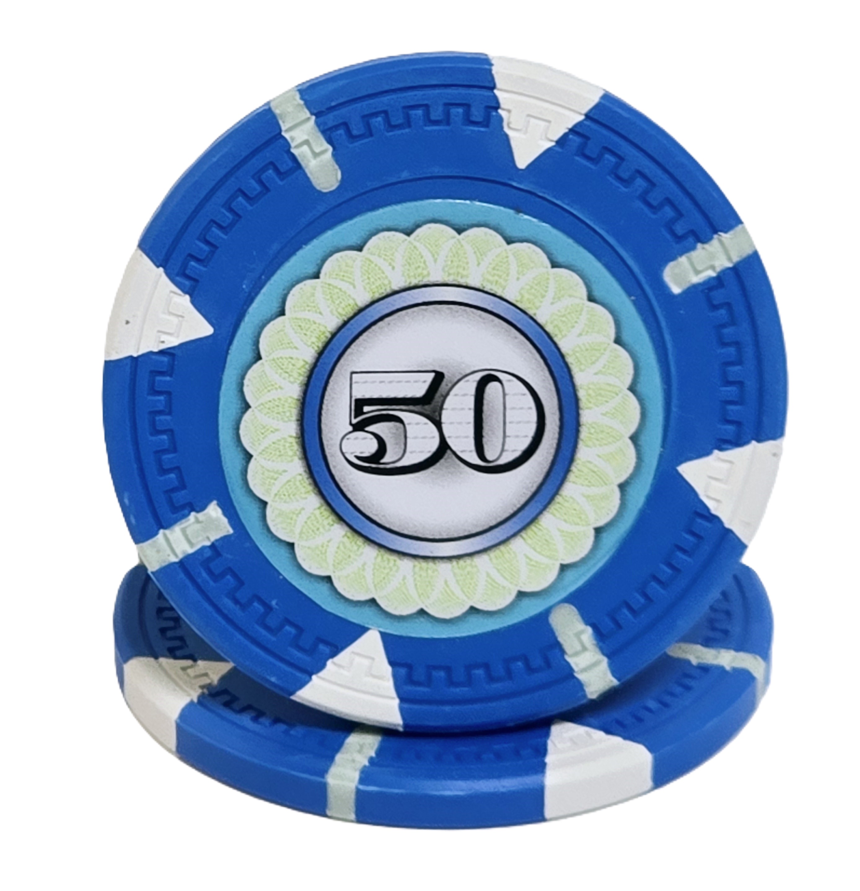 (25) $50 (Blue) Clay 14g Designer  