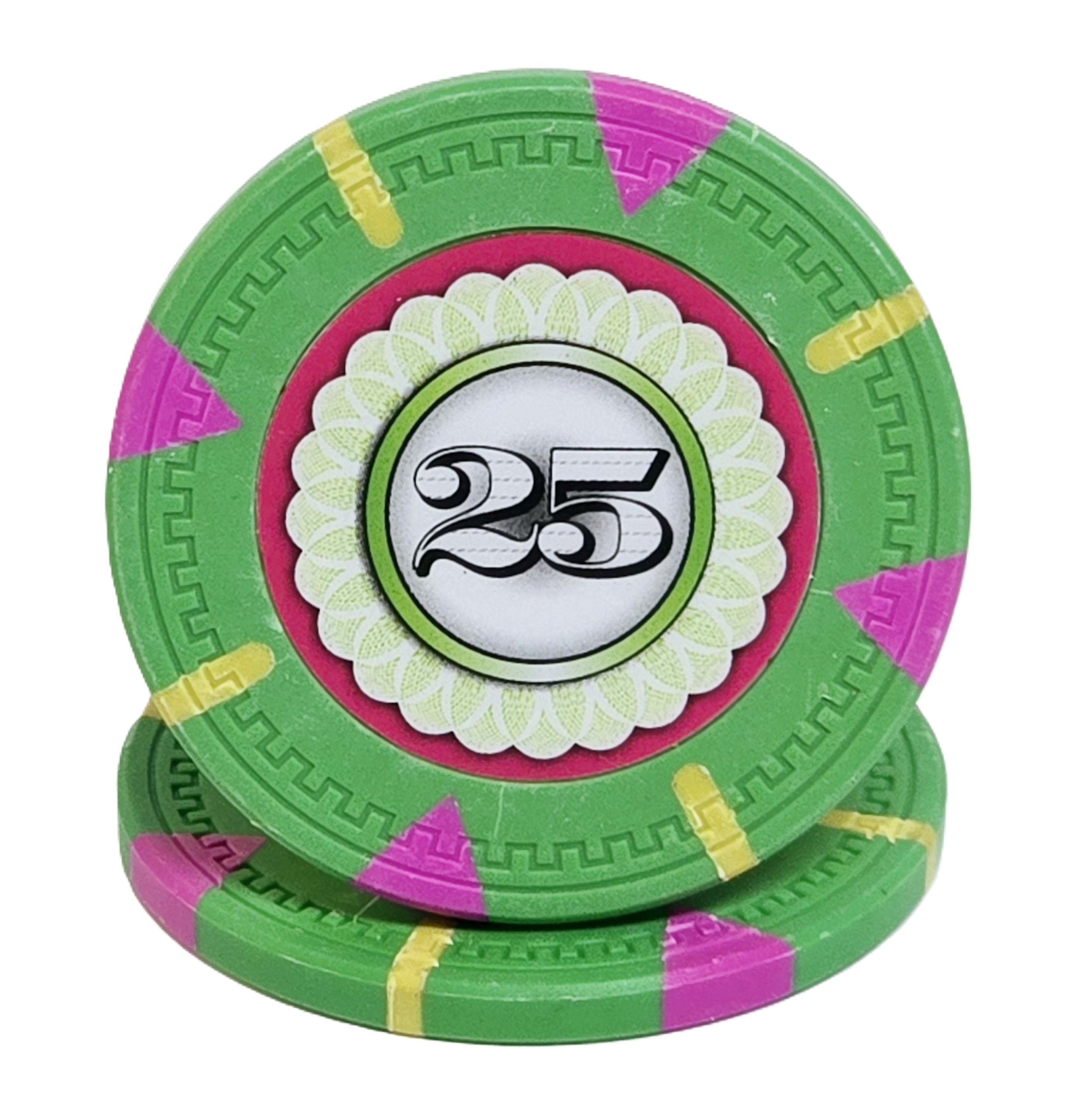 (25) $25 (Green) Clay 14g Designer  