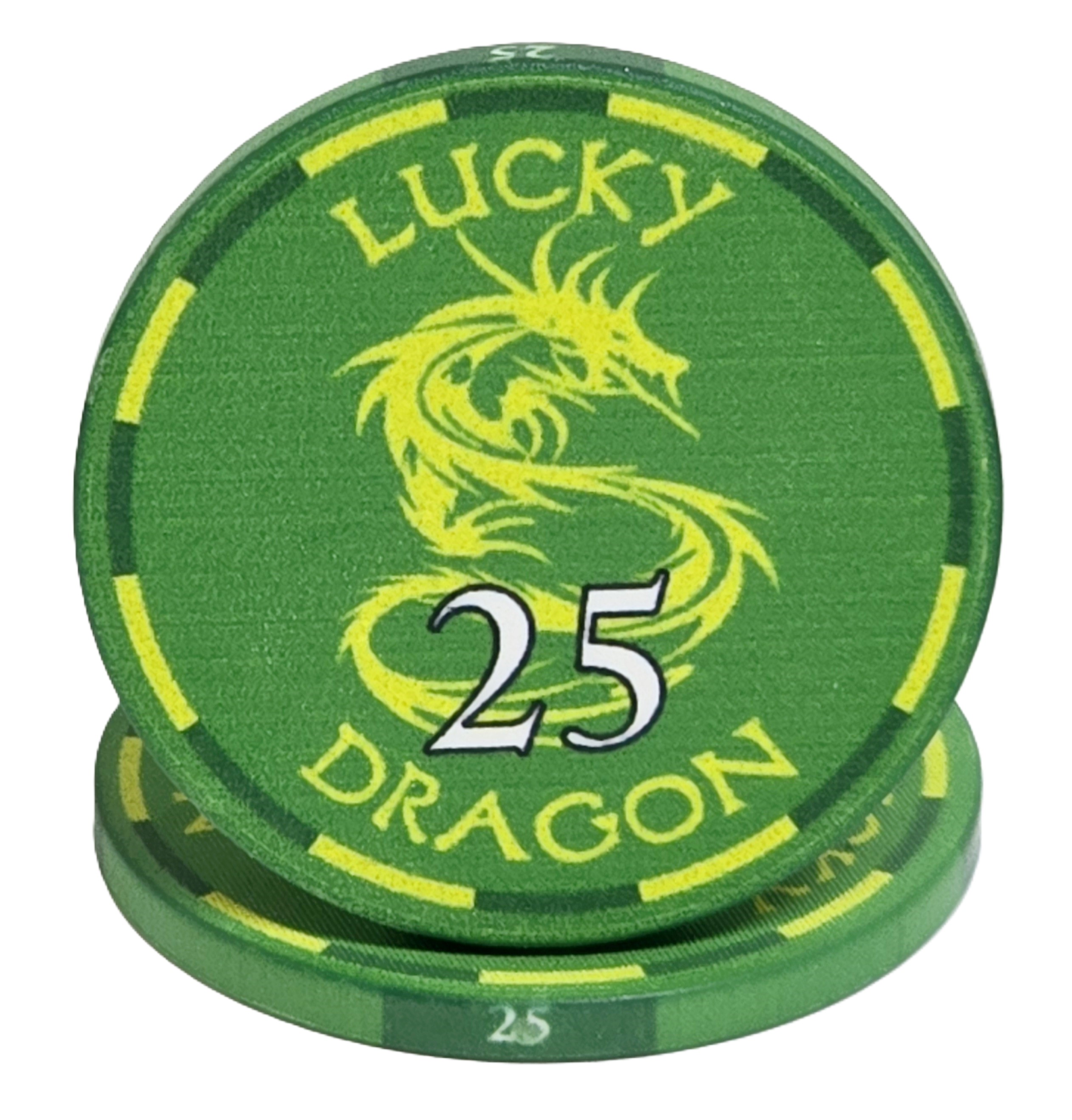 (25) $25 Green 10g Ceramic Lucky Dragons