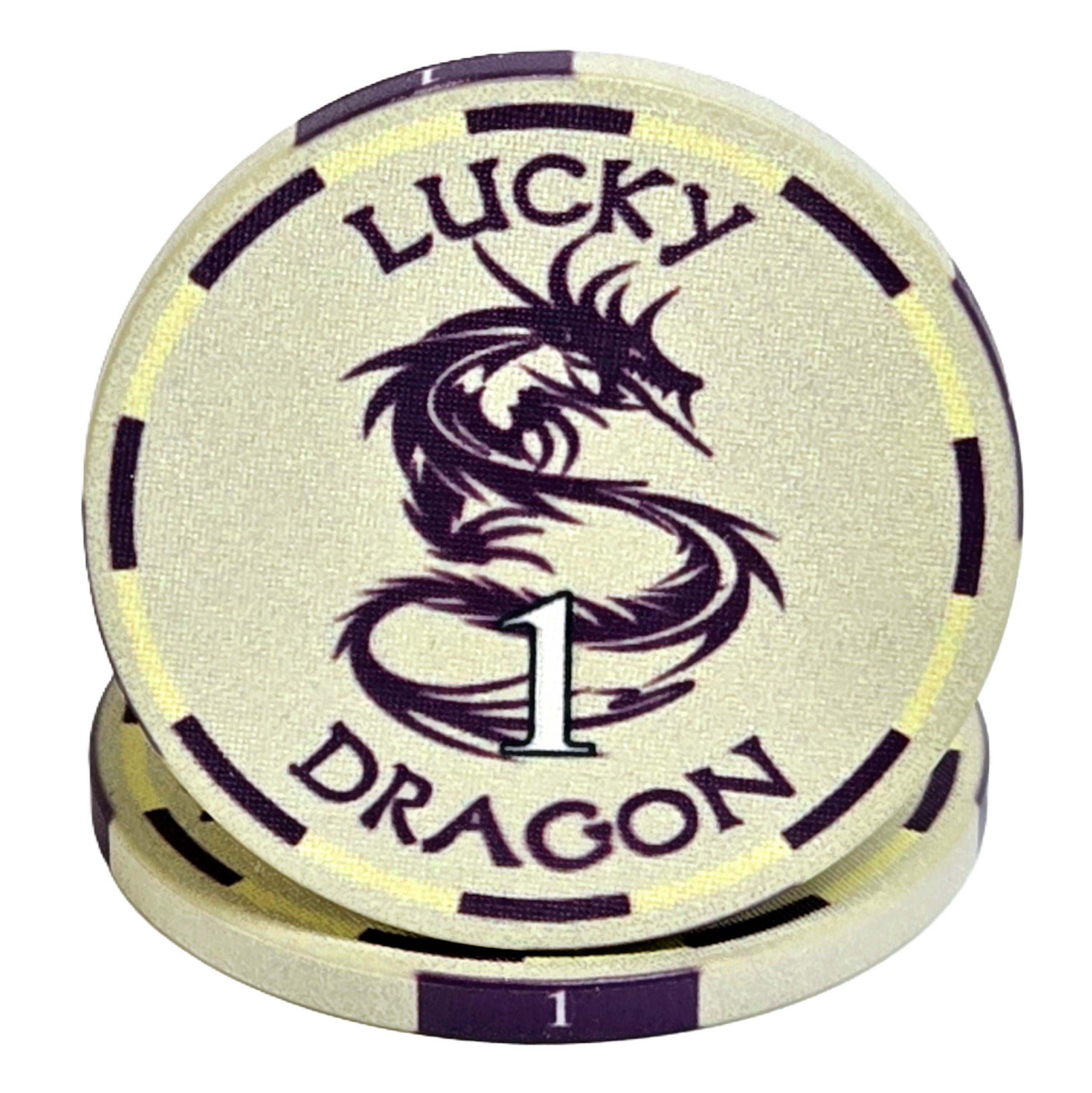 (25) $1 White 10g Ceramic Lucky Dragons