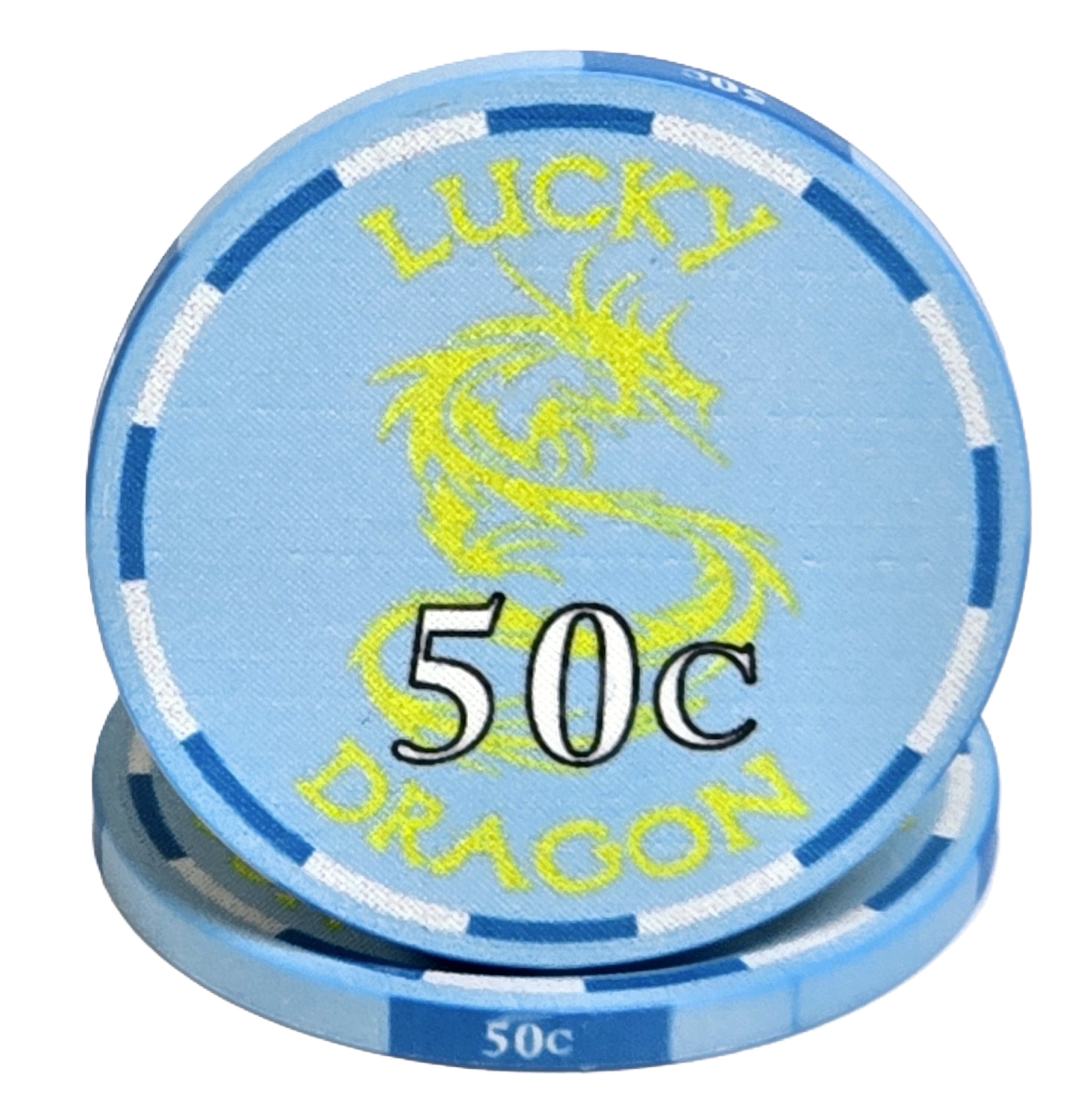 (25) $0.50 Aqua 10g Ceramic Lucky Dragons