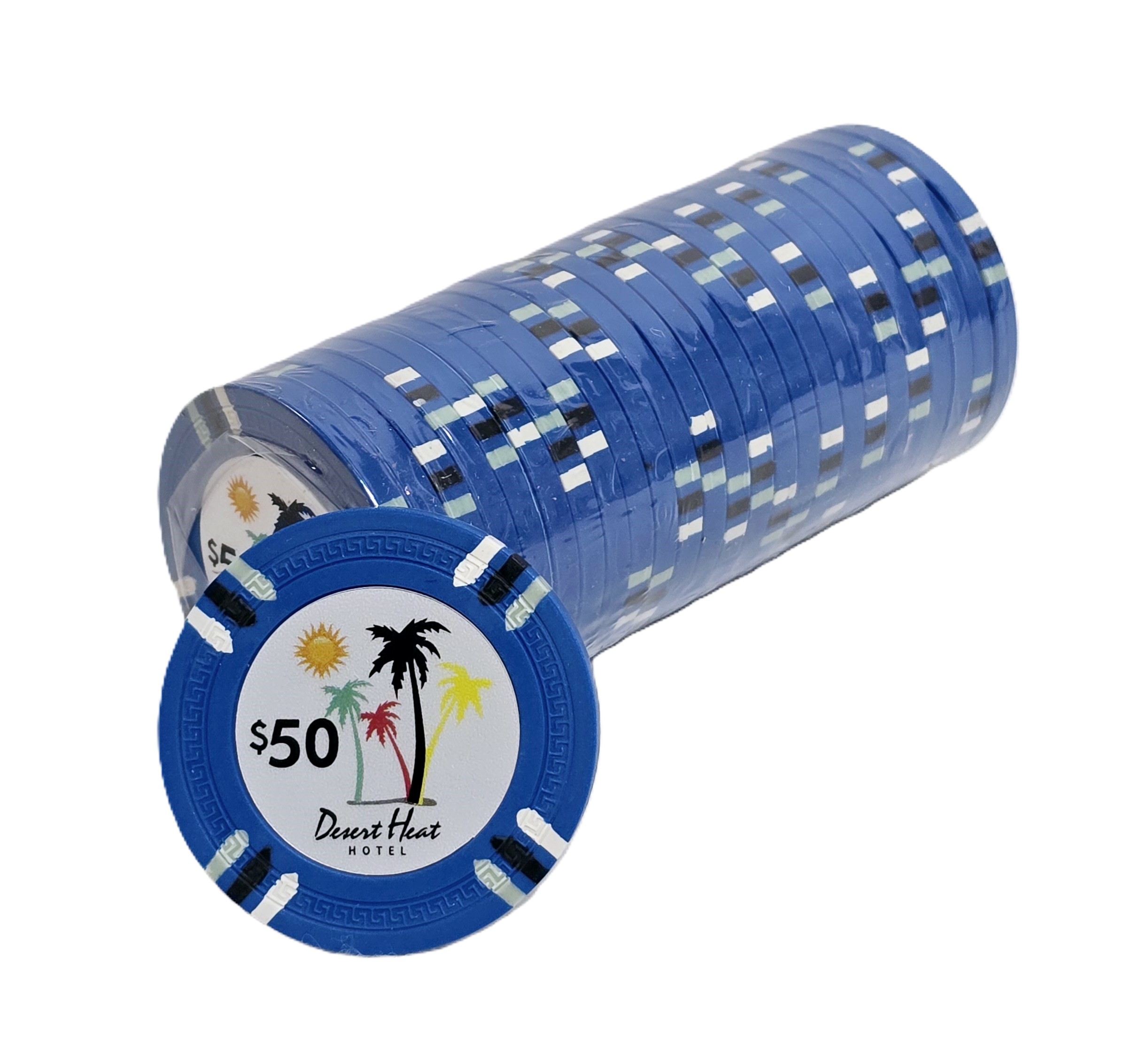 (25) $50 Blue 14g Desert Heat Chips 