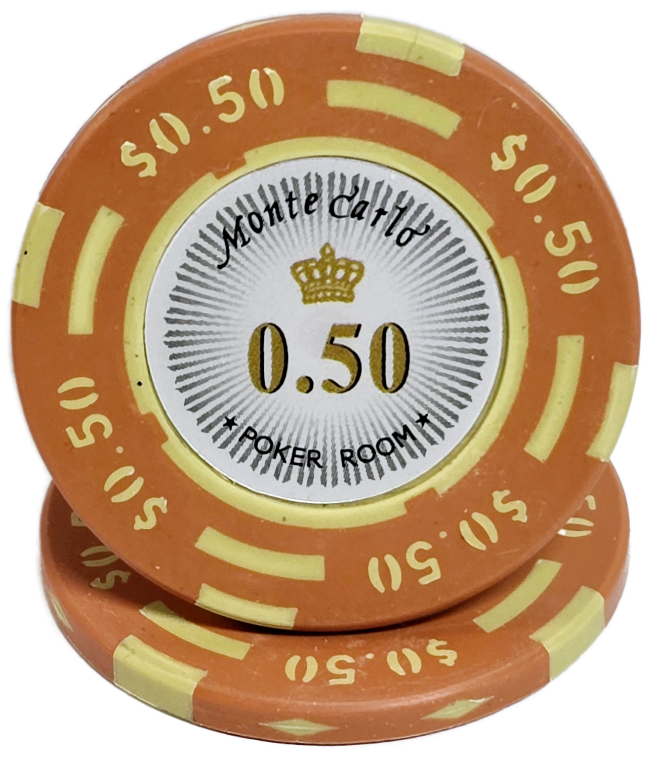 (25) $0.50 Orange Clay 2 Tone Monte Carlo