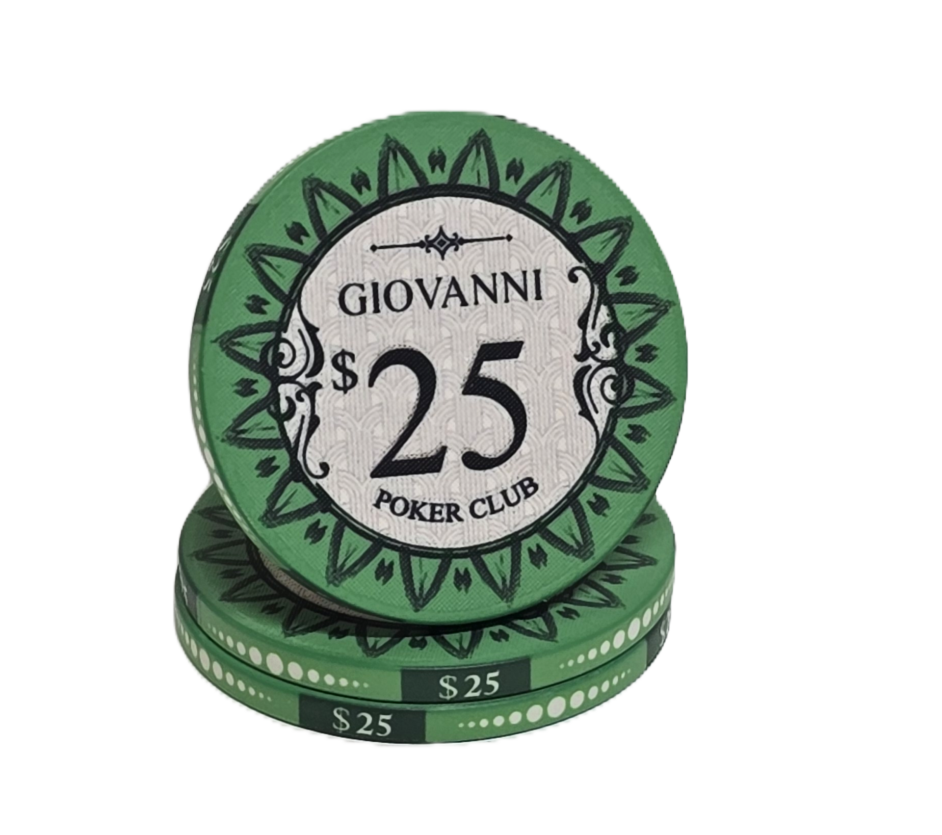 (25) $25 (Green) Giovanni Ceramic 10g Chips