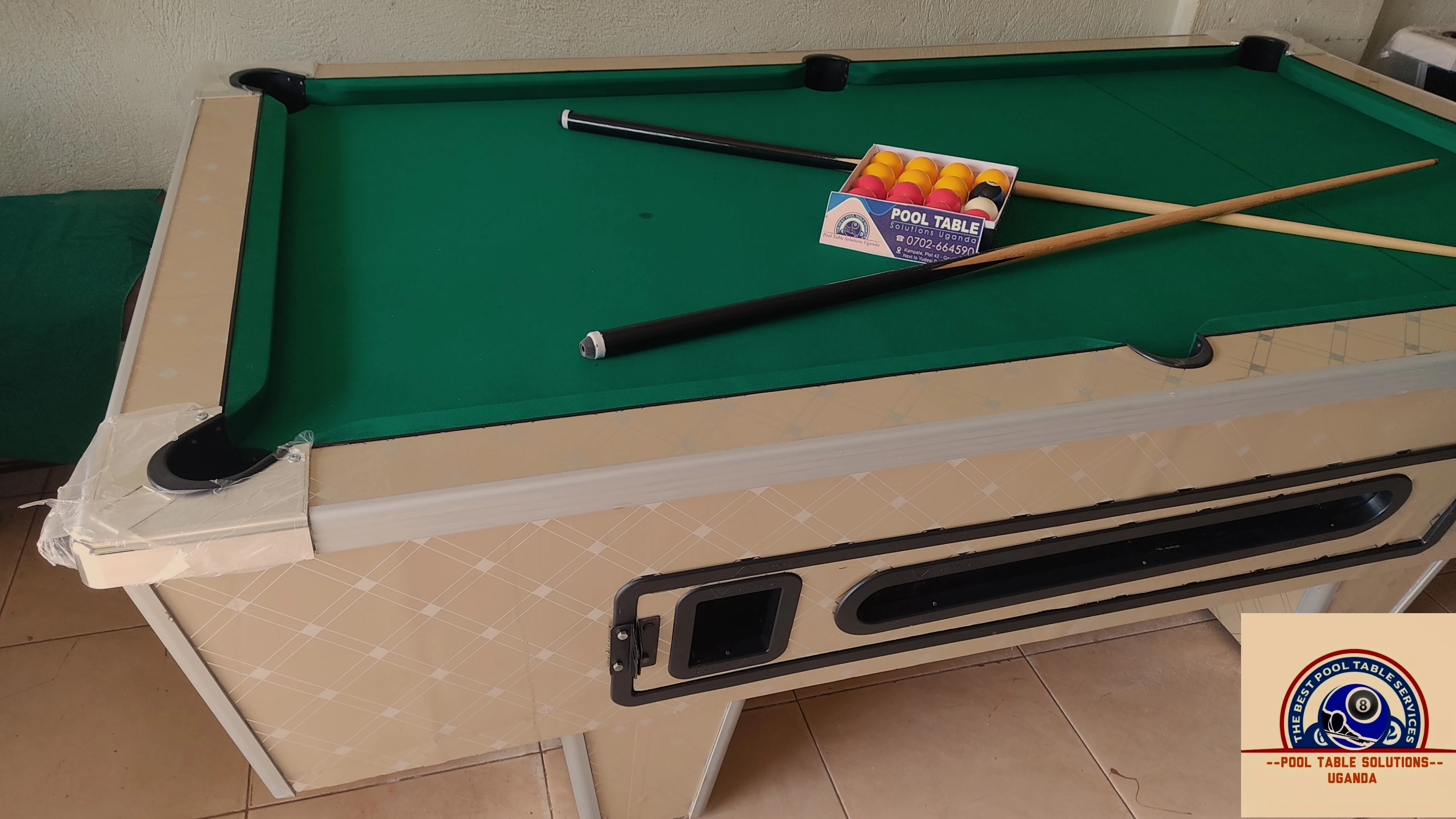 Pool table gold strips with green cloth