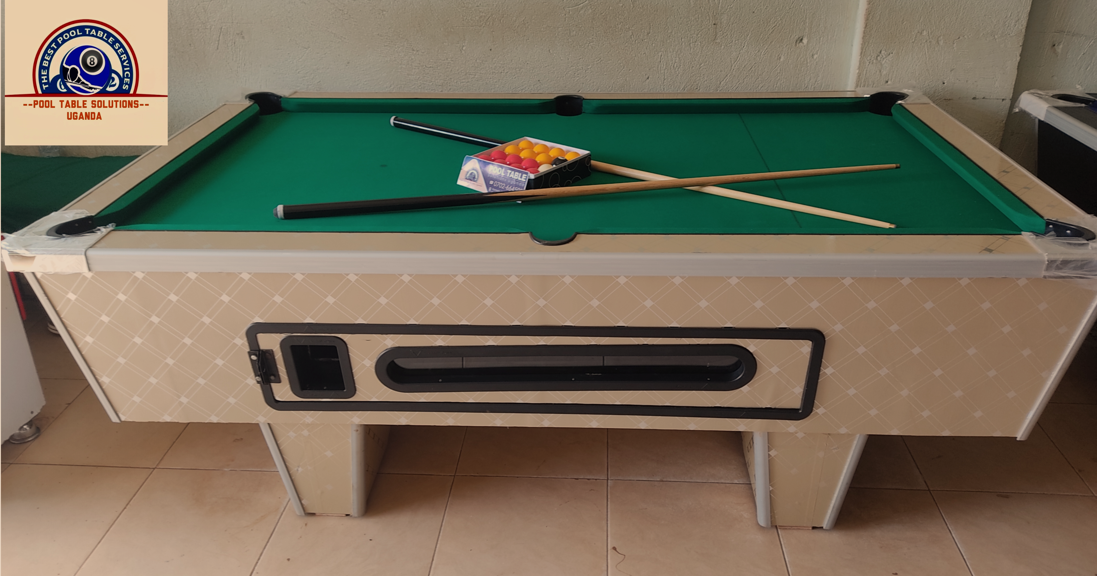 Pool table gold strips with green cloth