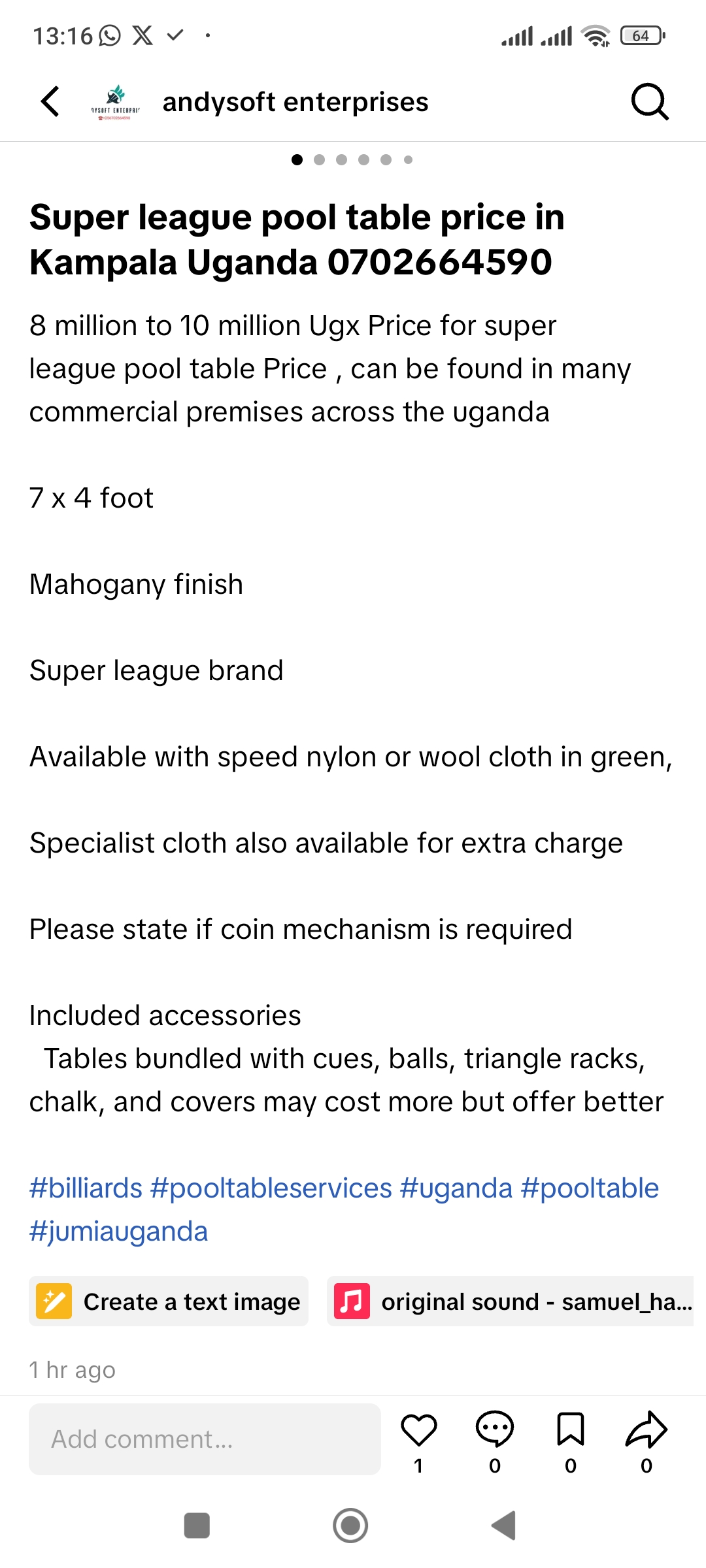 How much is a super league pool table 0702664590 | Super league pool table price in Kampala Uganda