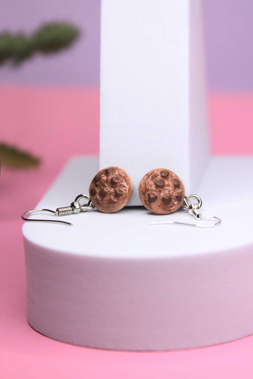 Chocolate Chip Cookie Earrings - Sweet Treat Dangle Earrings