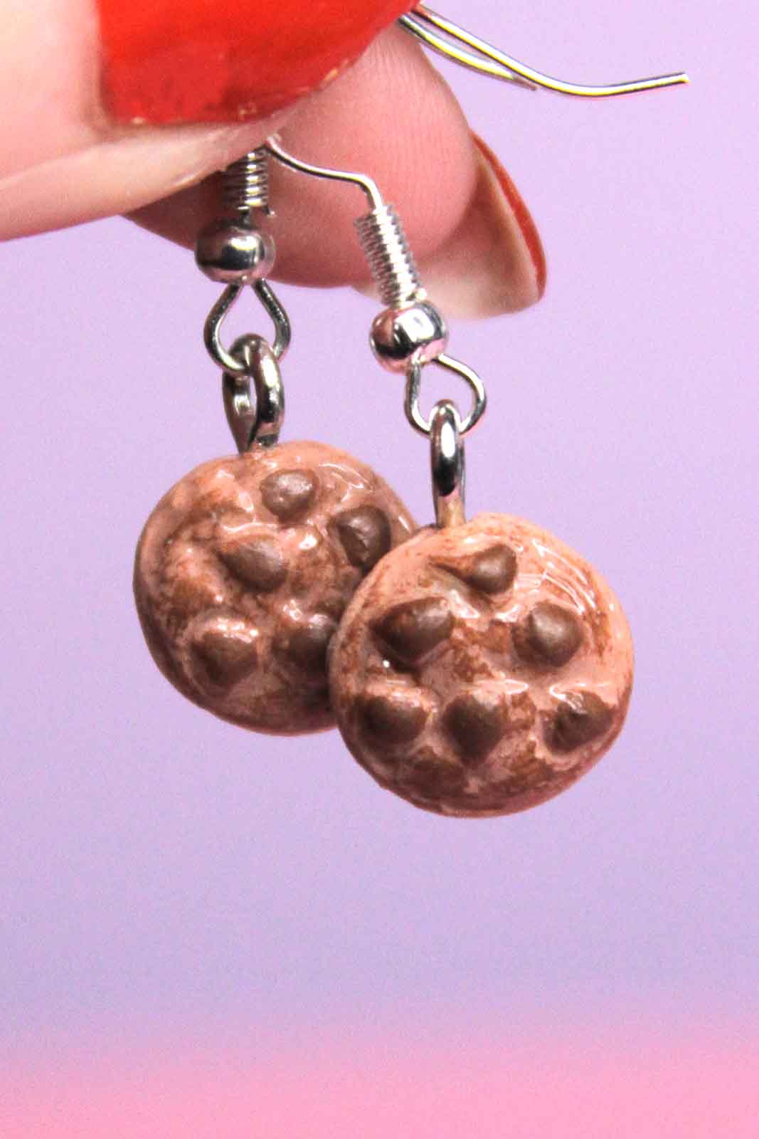 Chocolate Chip Cookie Earrings - Sweet Treat Dangle Earrings