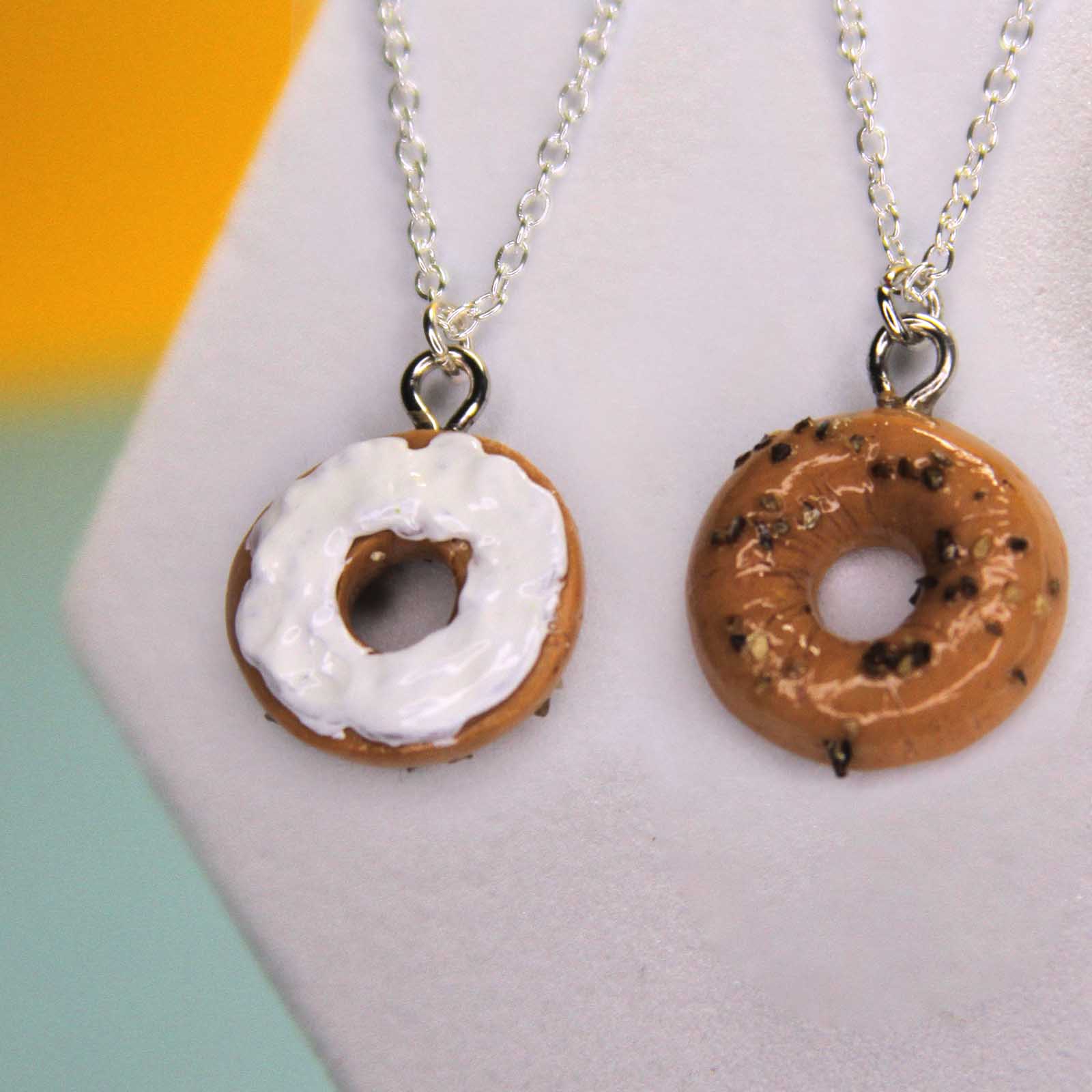 Bagel and Cream Cheese Friendship Necklace Set