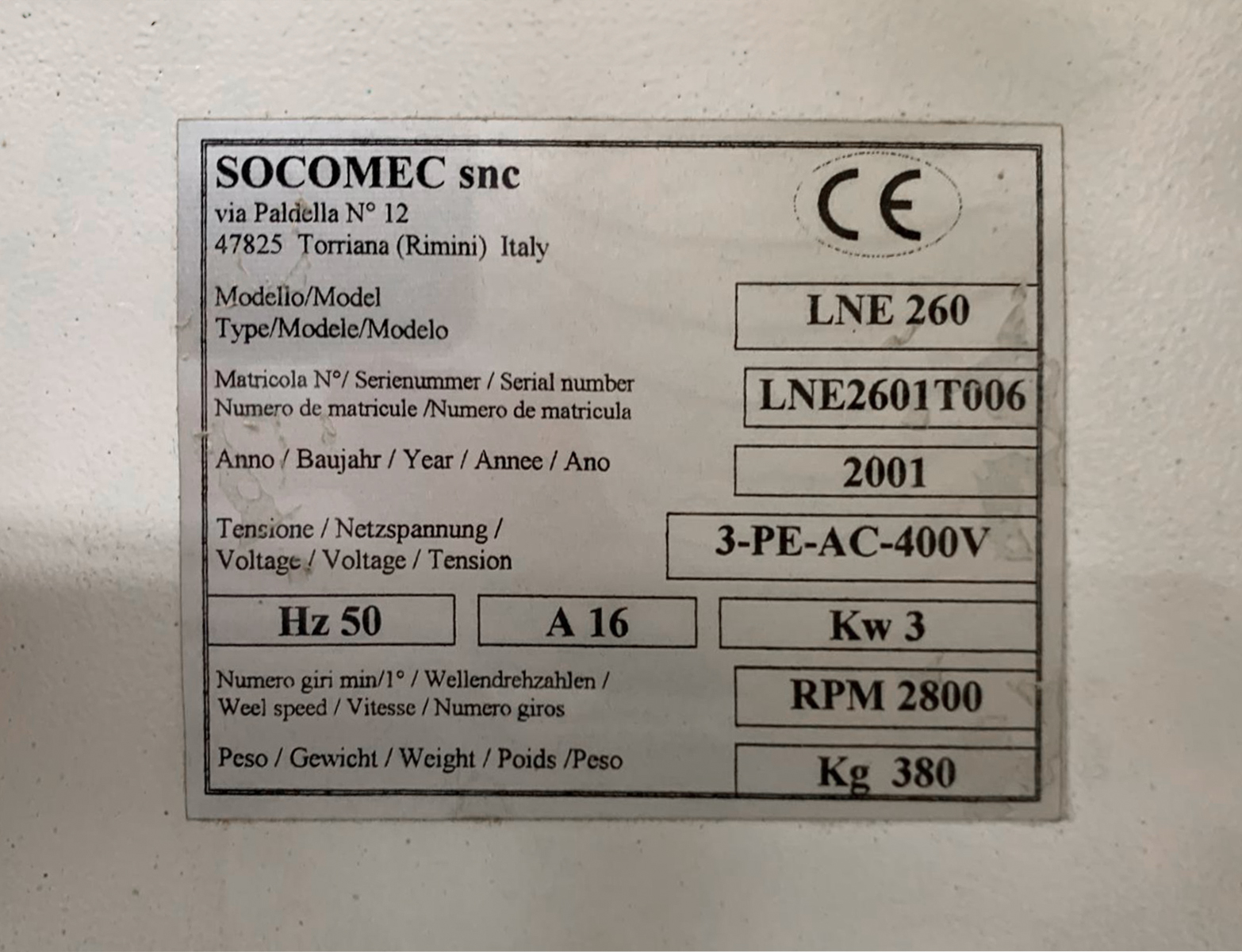 Levigatrice a nastro Socomec LNE 260