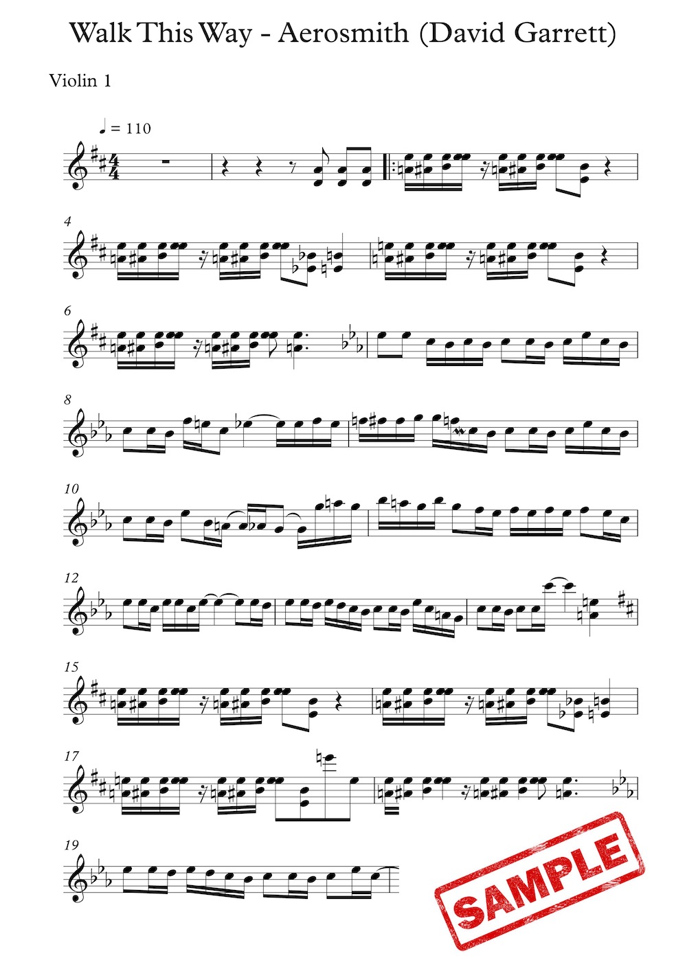 "Walk This Way" Aerosmith - David Garrett Arrang. for Violin Solo (+Backing Track) 