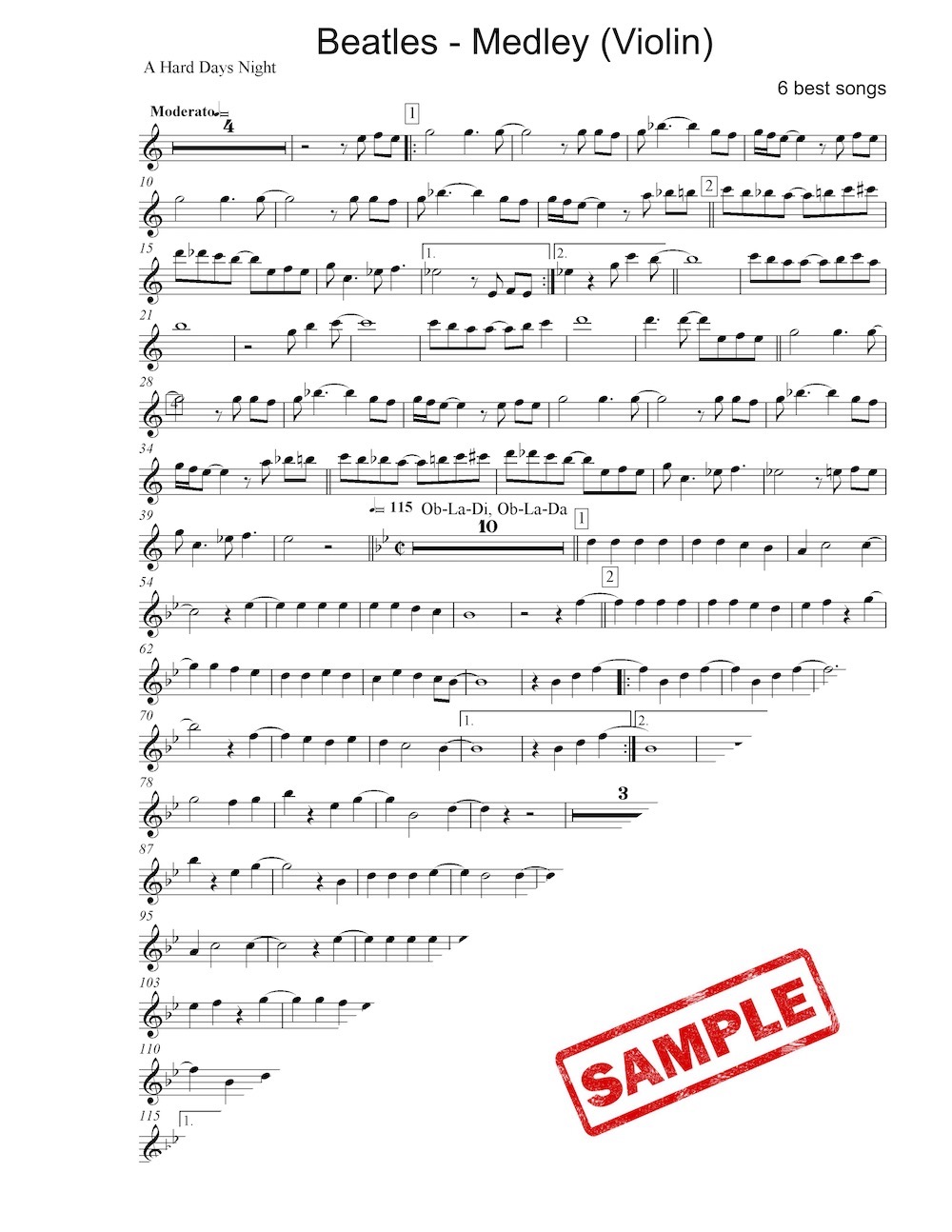 The Beatles Medley for Violin & Cello, 6 best Beatles songs, 10 minutes duration (+Backing Track)