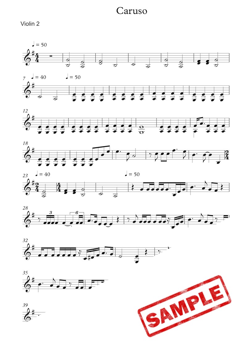 "Caruso" - Lucio Dalla for 2 Violins (+ Backing Track)