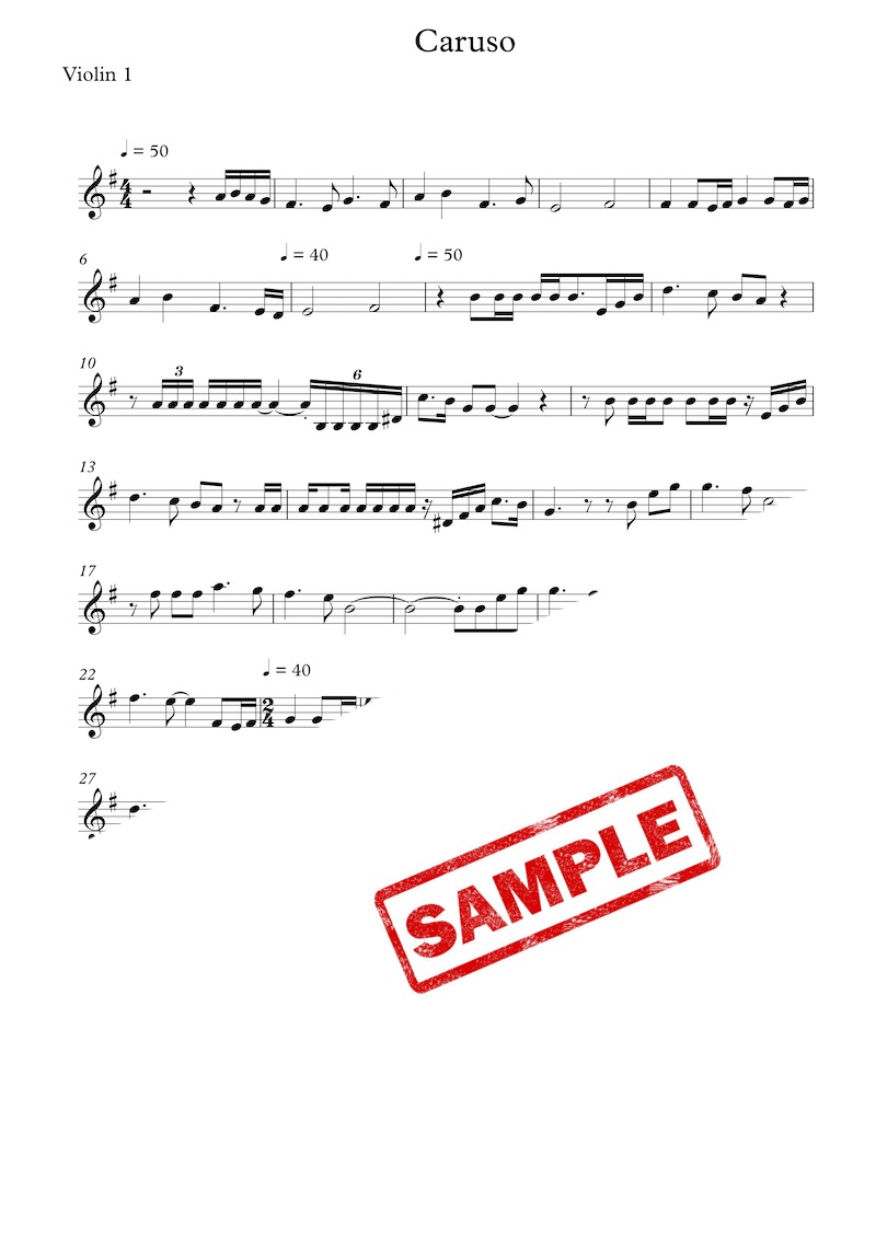 "Caruso" - Lucio Dalla for 2 Violins (+ Backing Track)