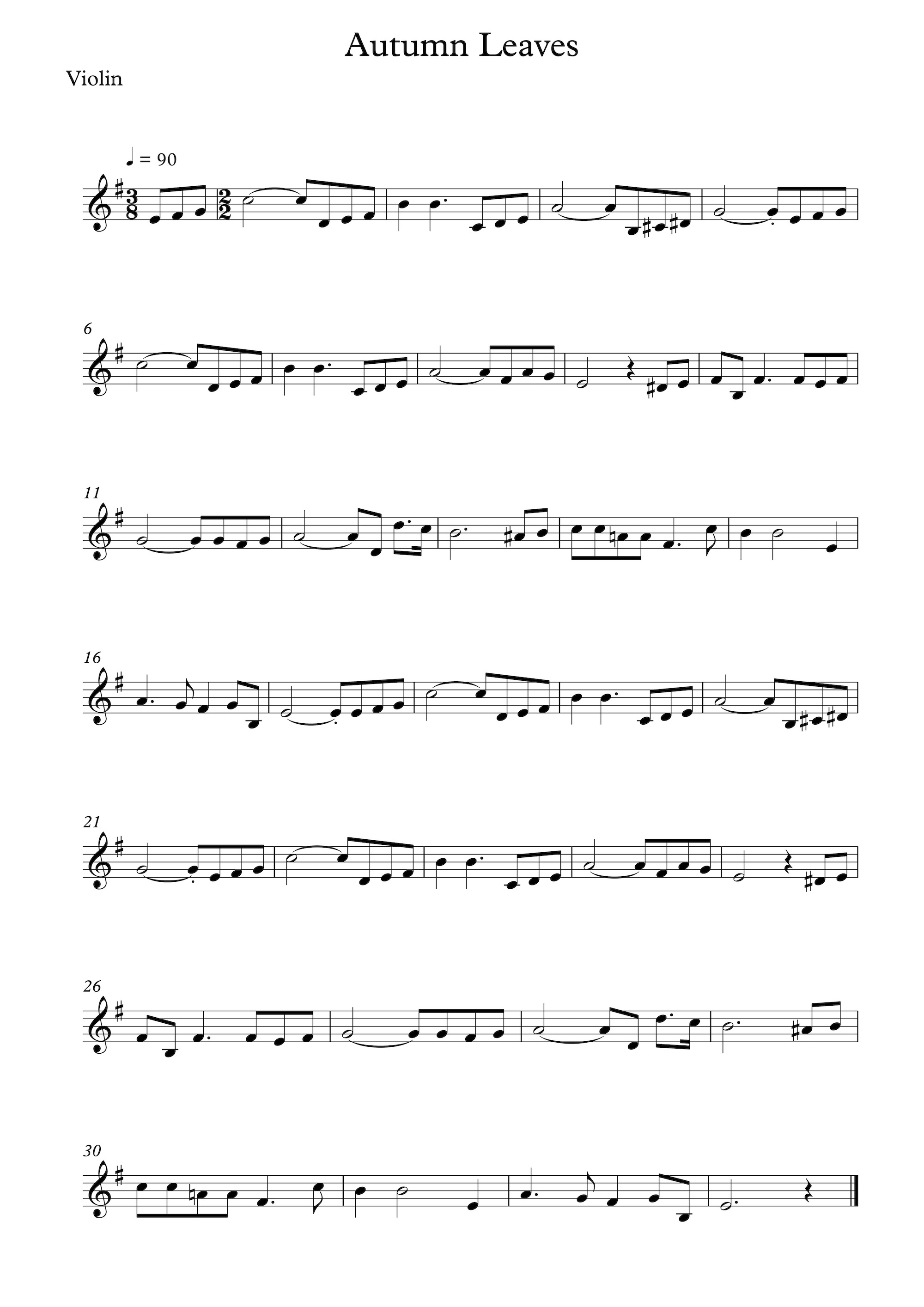 Autumn Leaves for Violin Solo