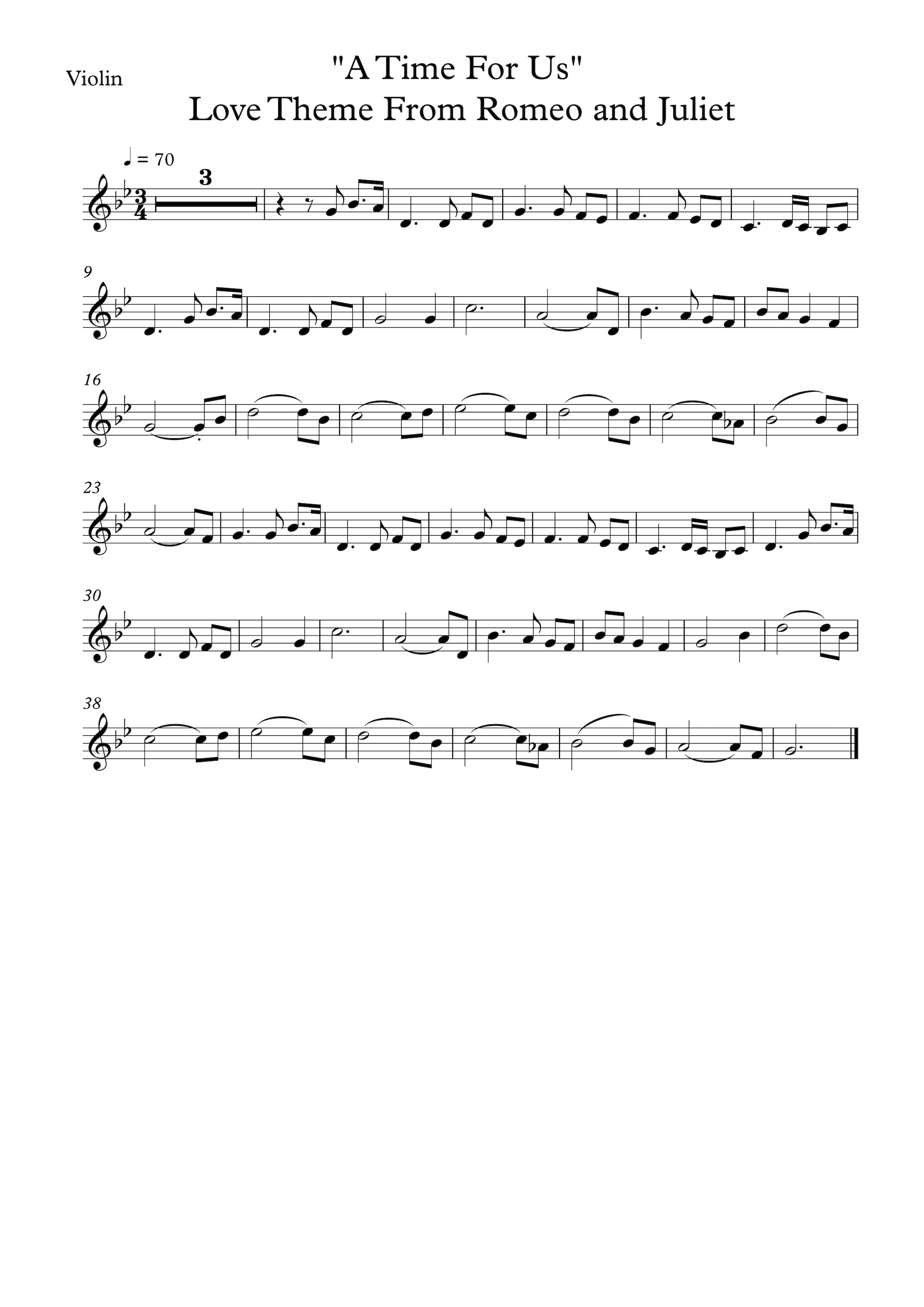 "A Time For Us" Love Theme From Romeo and Juliet for Violin Solo