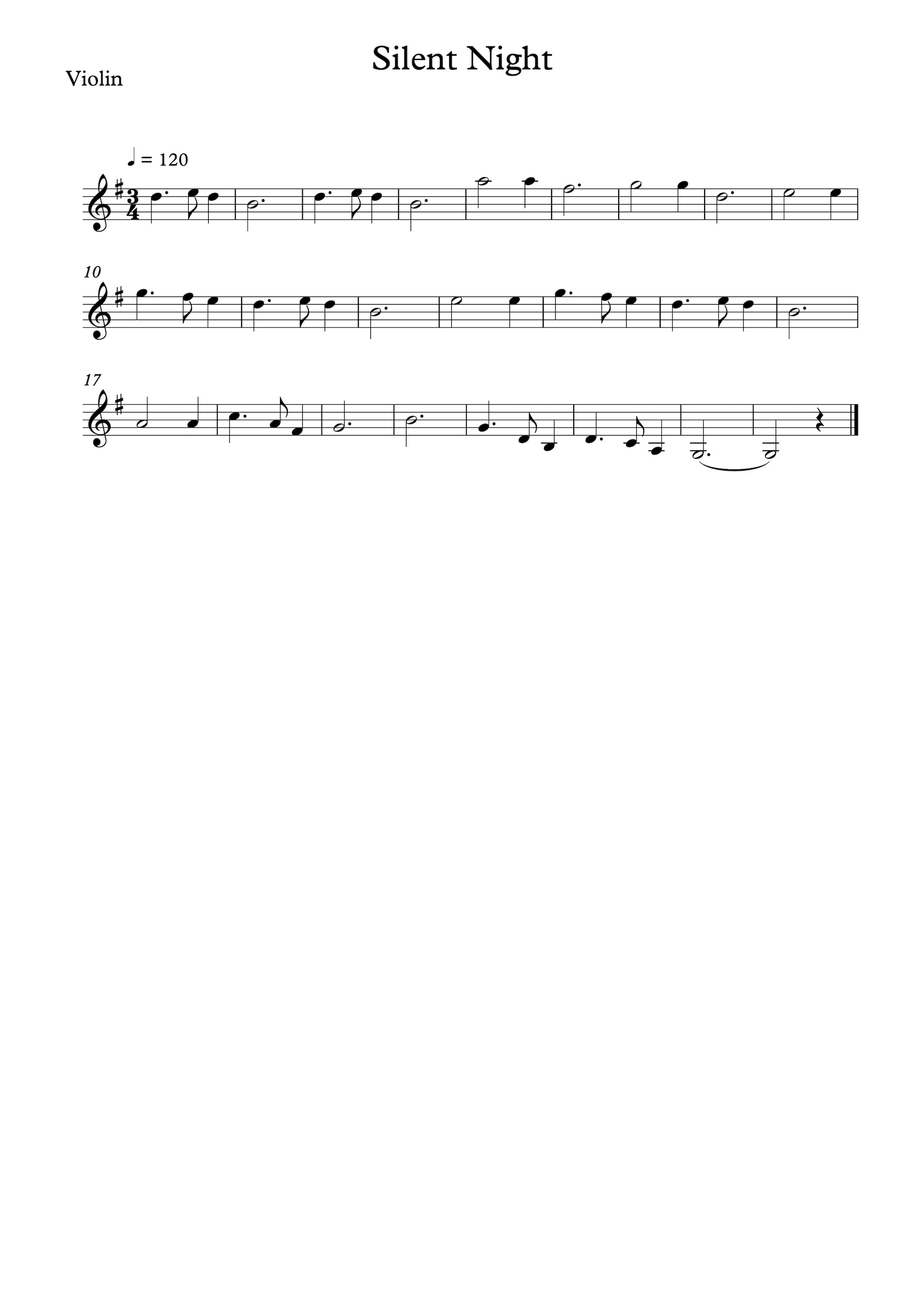 "Silent Night" Christmas Song for Violin Solo