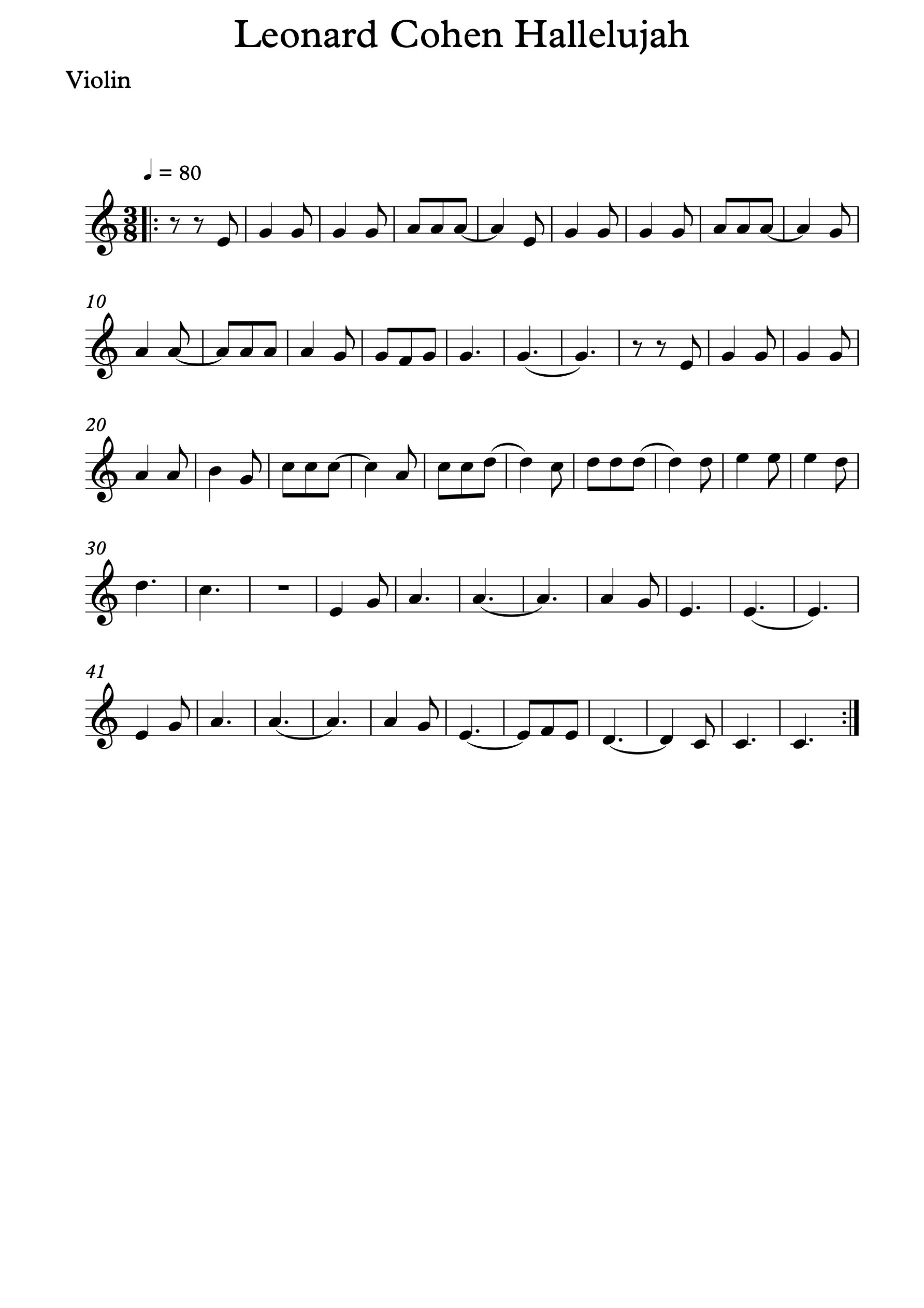 "Hallelujah" Leonard Cohen for Violin Solo