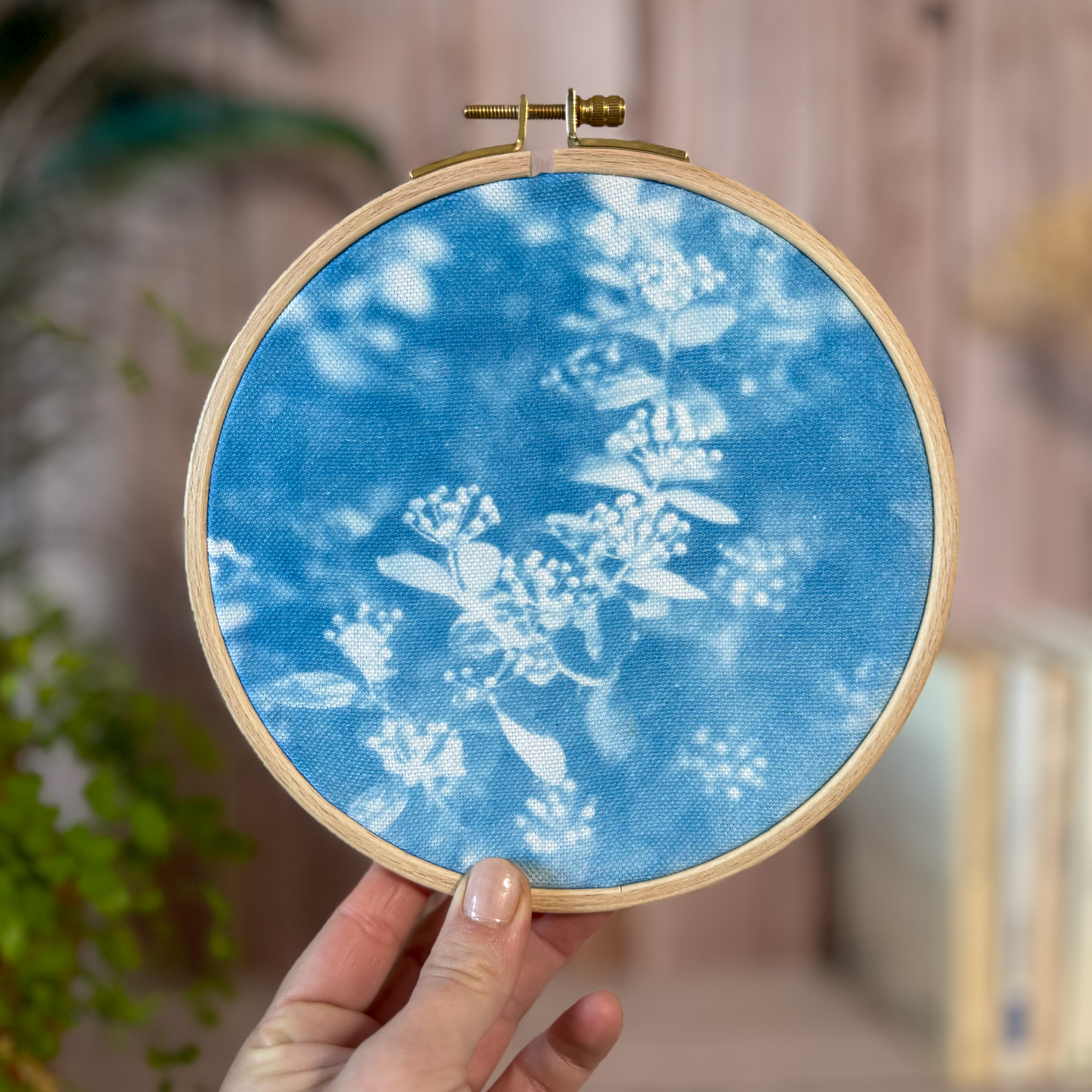 Cyanotype sur tissu - diamètre 15,5 cm