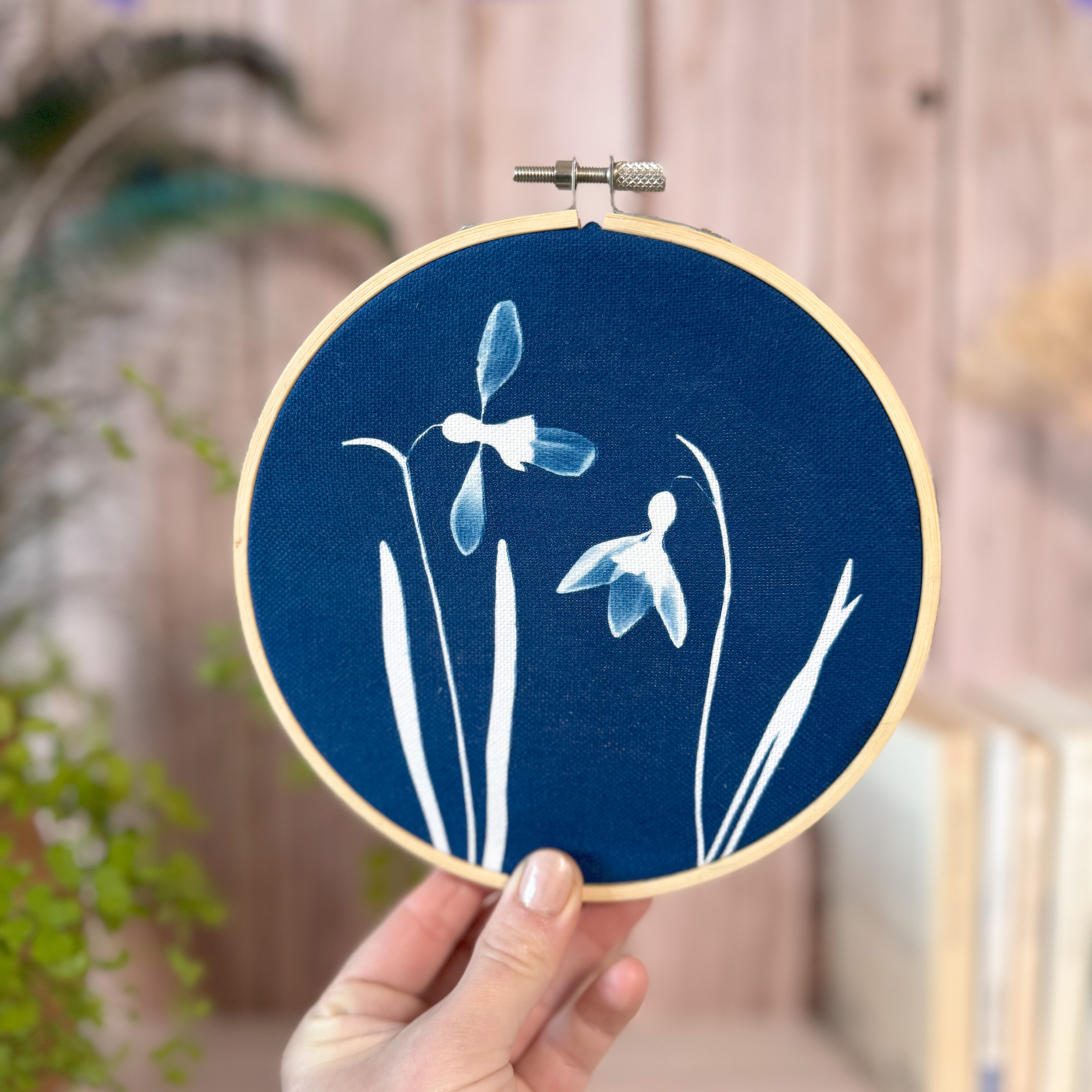 Cyanotype sur tissu - diamètre 15,5 cm