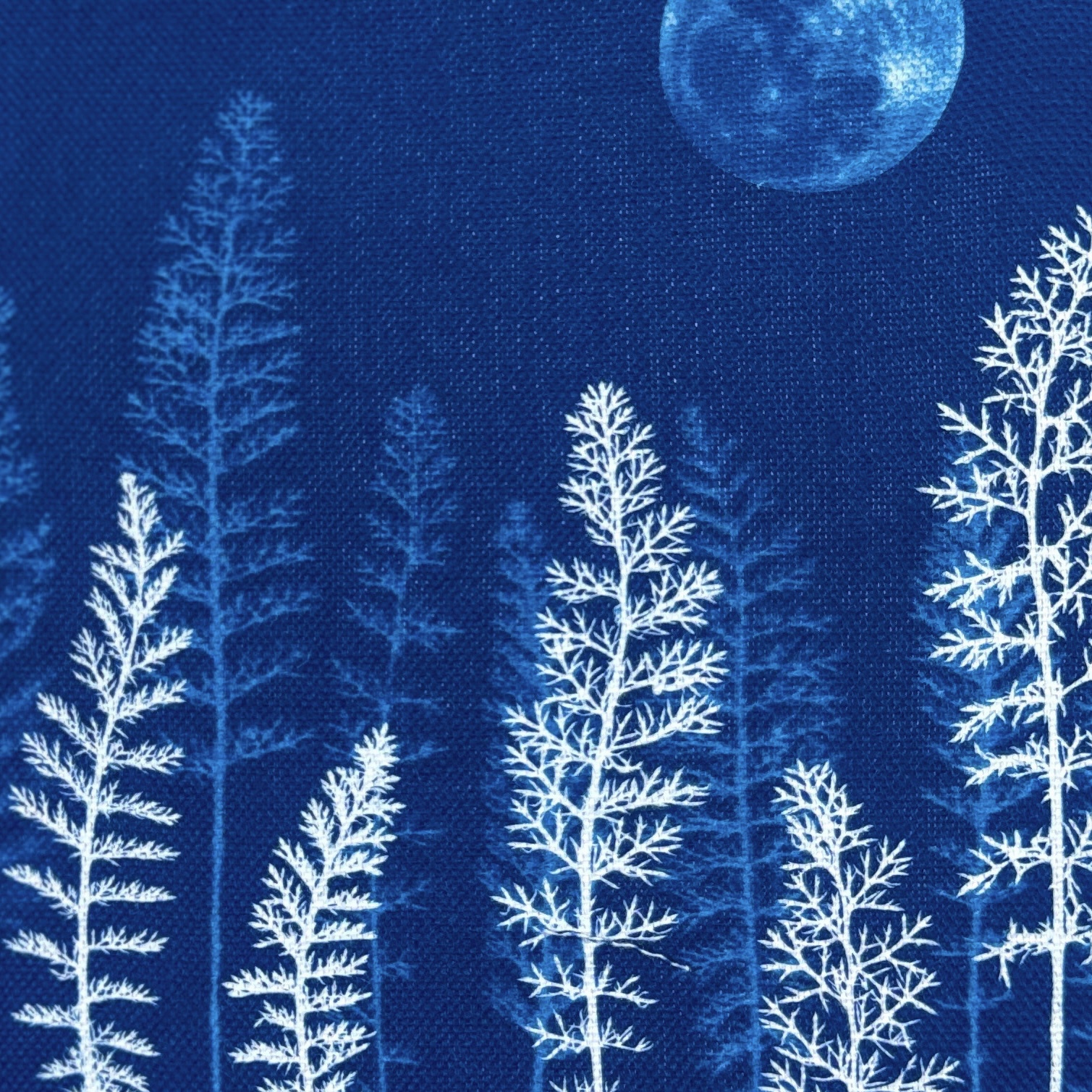 Cyanotype sur tissu - diamètre 18,5 cm