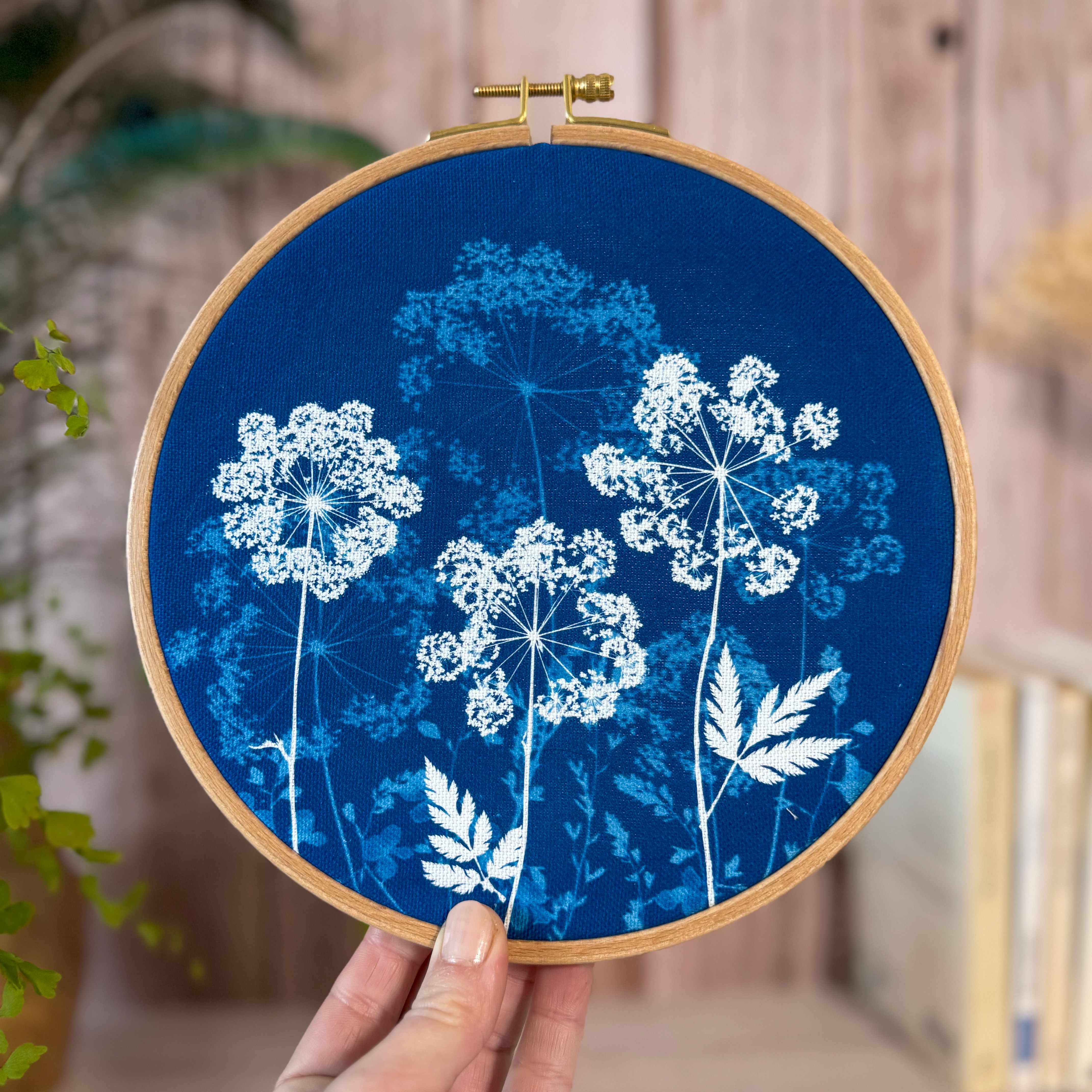 Cyanotype sur tissu - diamètre 18,5 cm