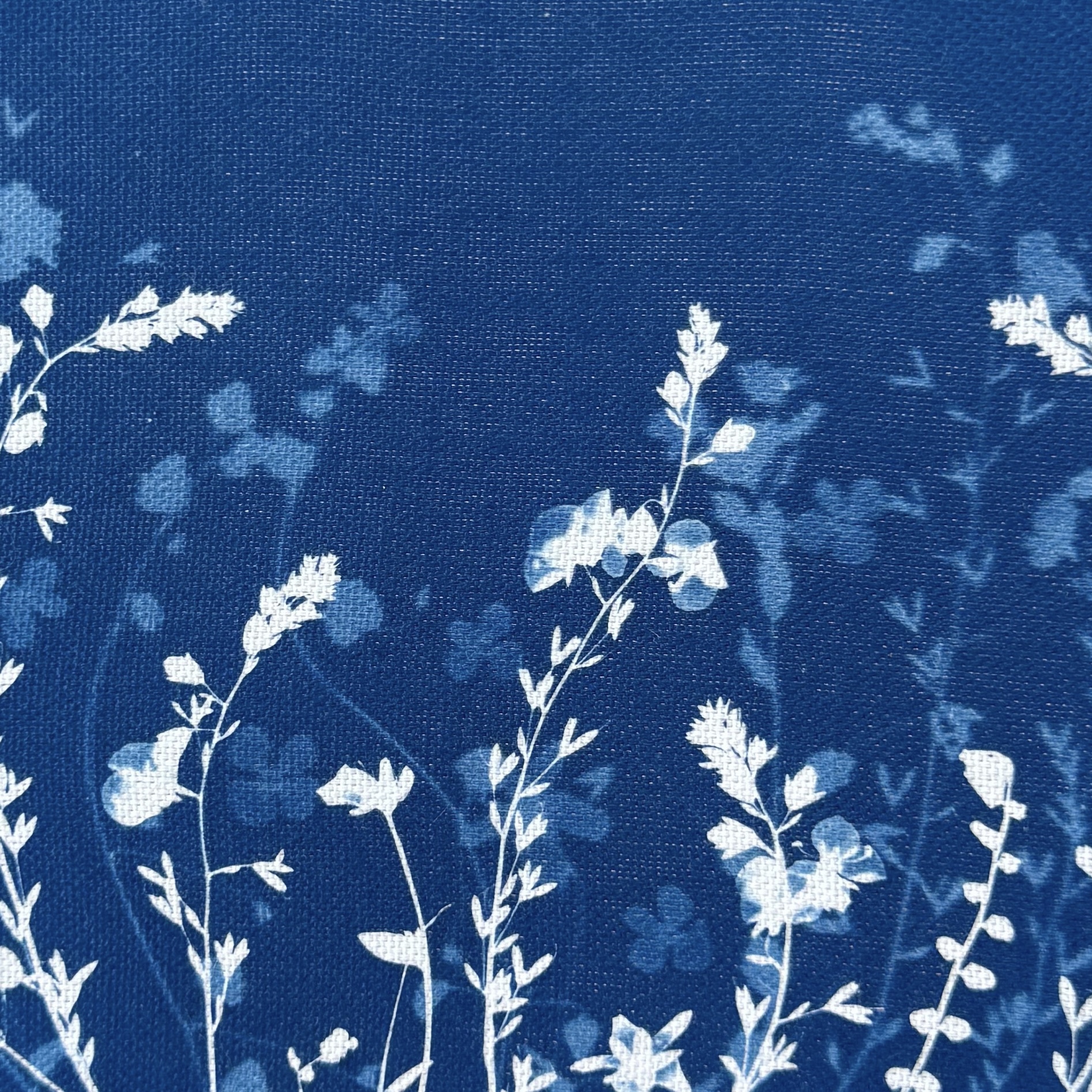 Cyanotype sur tissu - diamètre 18,5 cm