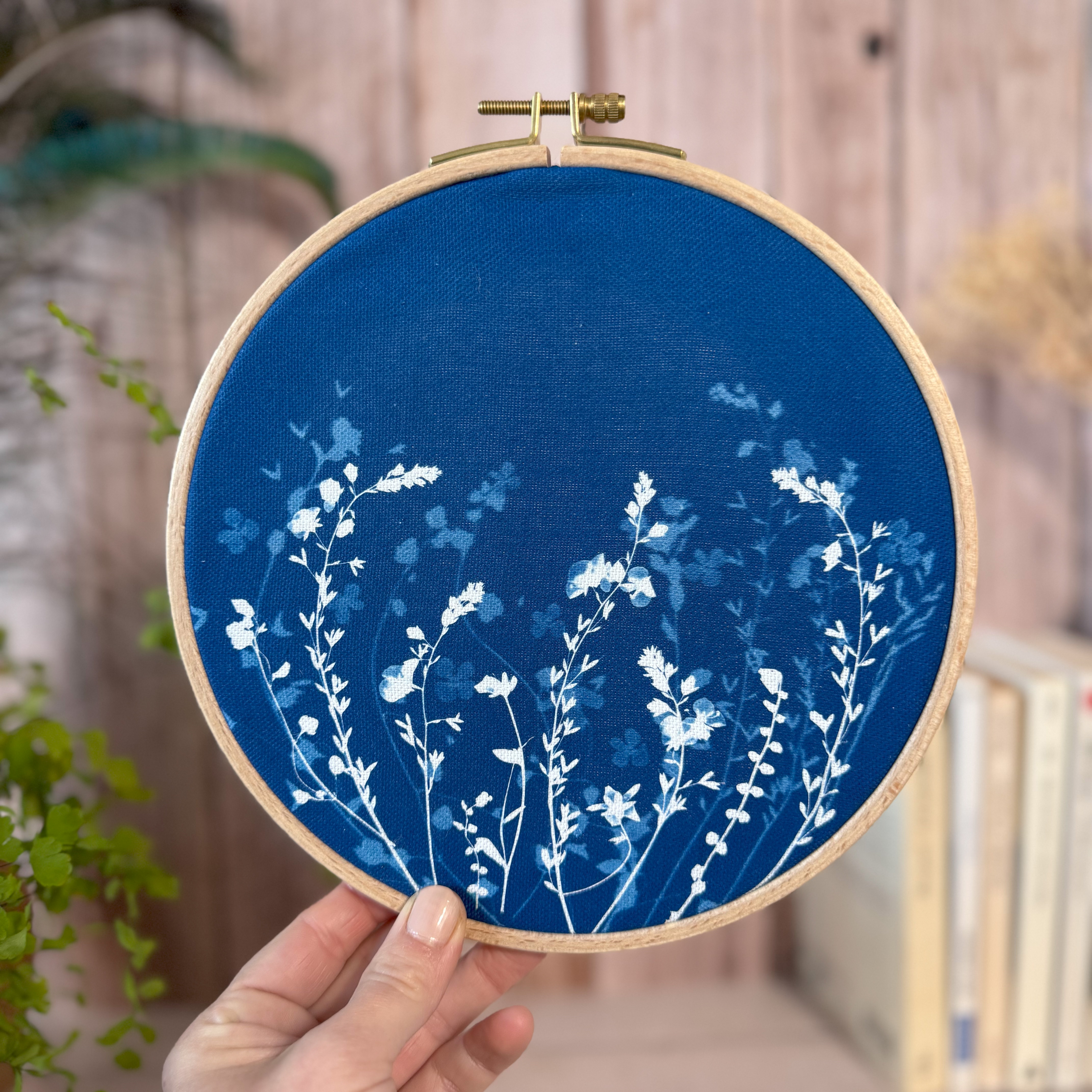 Cyanotype sur tissu - diamètre 18,5 cm
