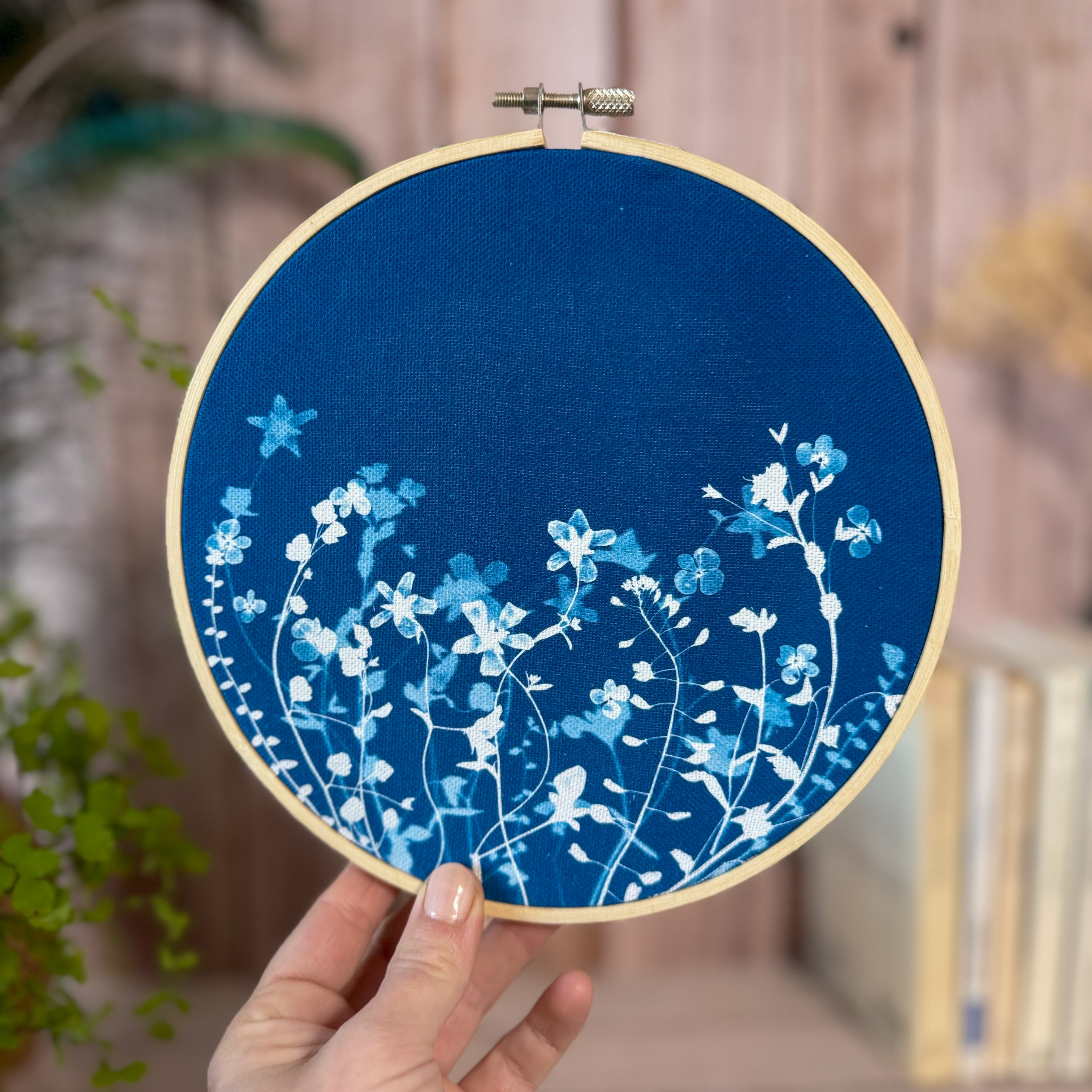 Cyanotype sur tissu - diamètre 18,5 cm