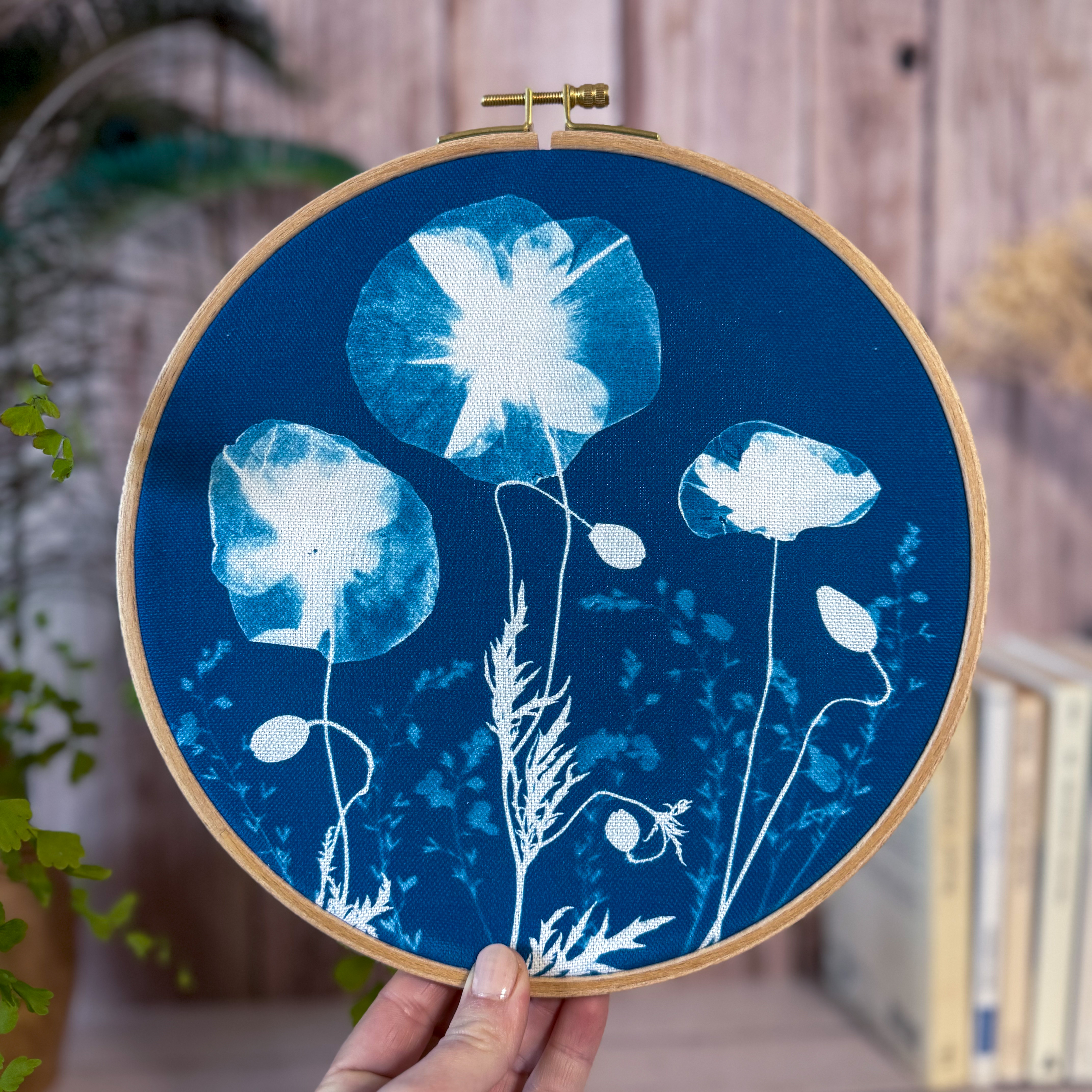 Cyanotype sur tissu - diamètre 21,5 cm