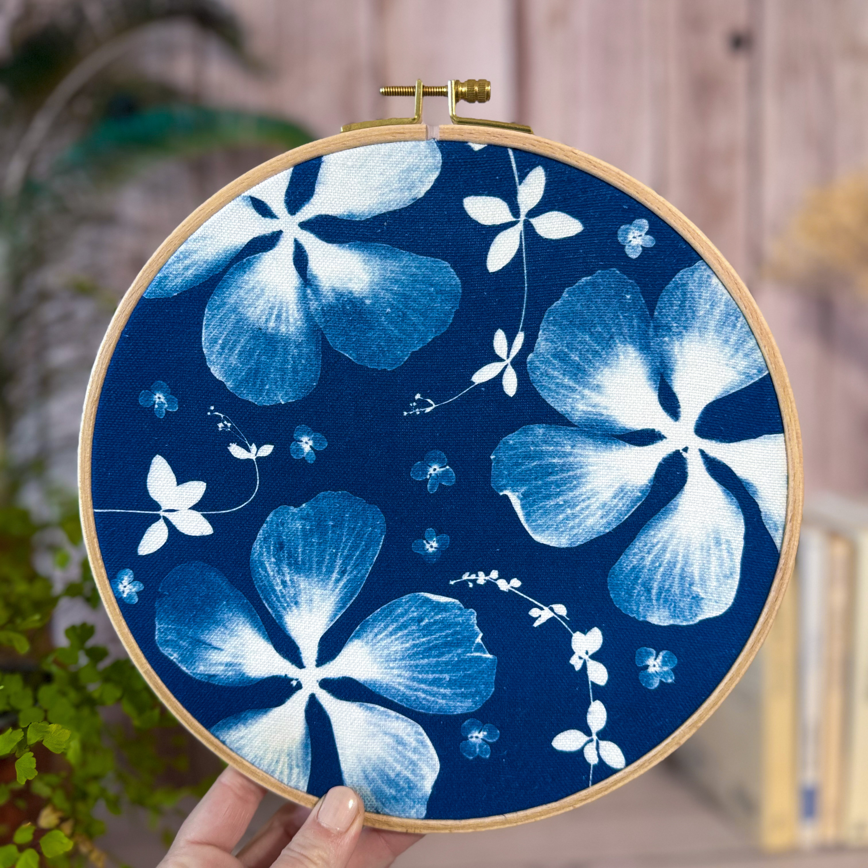 Cyanotype sur tissu - diamètre 21,5 cm