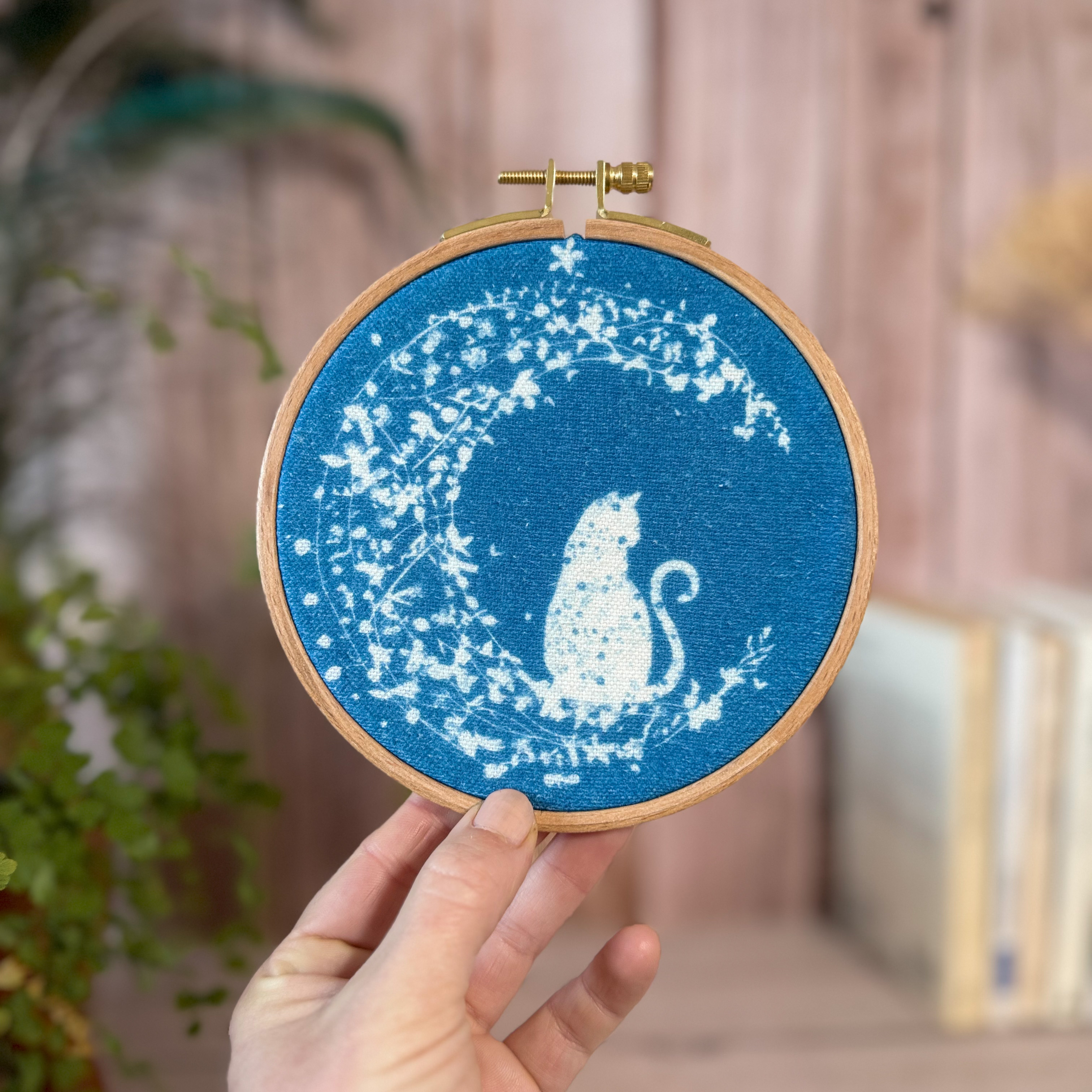 Cyanotype sur tissu - diamètre 12,5 cm