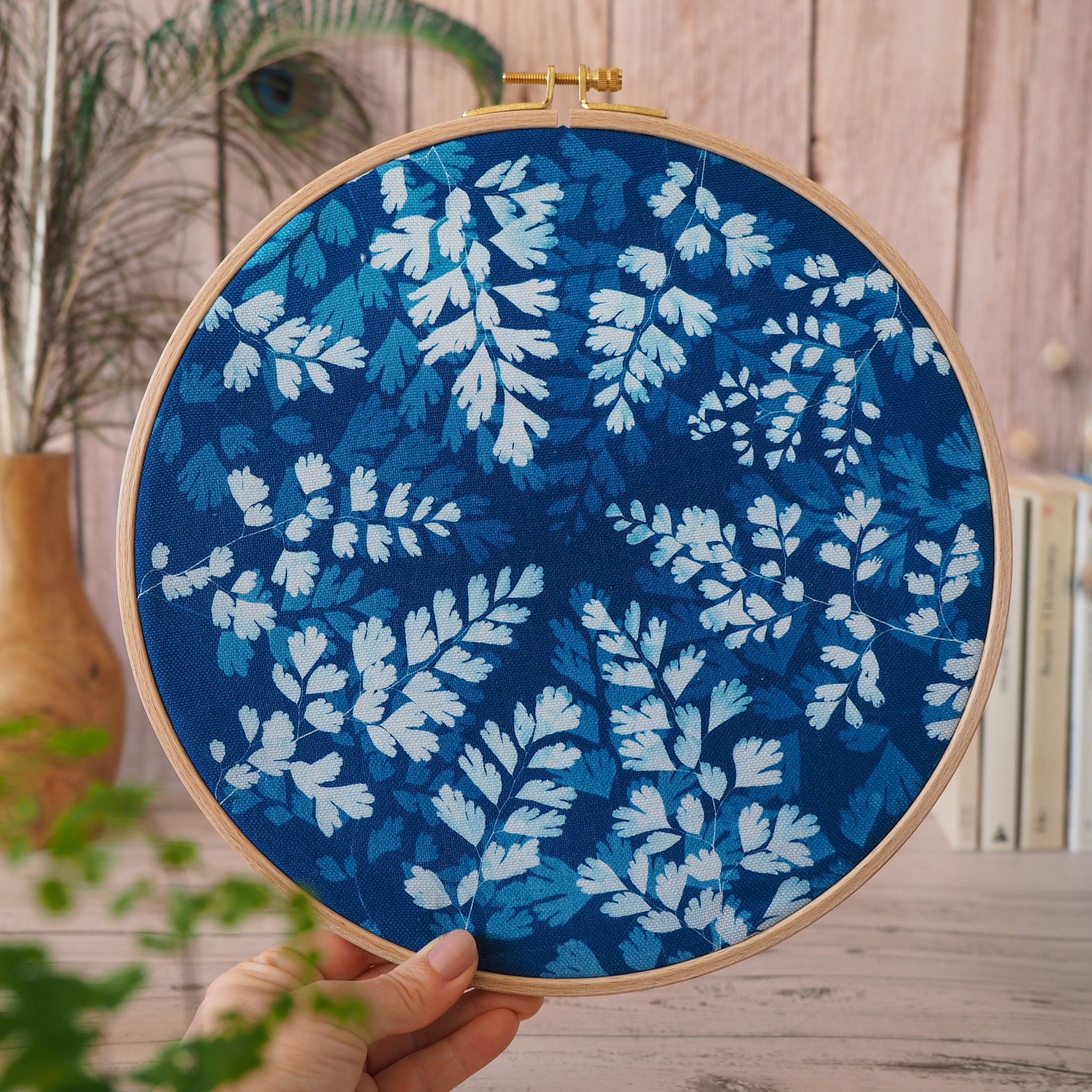 Cyanotype sur tissu - diamètre 25 cm